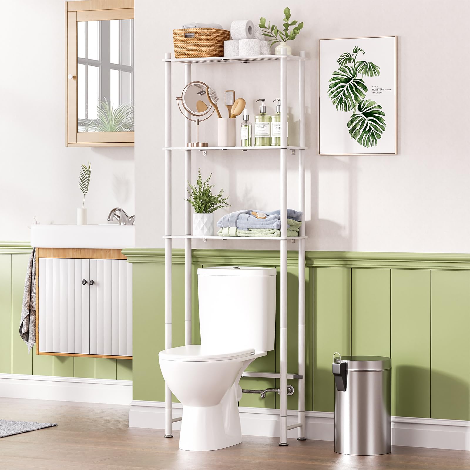 AmazerBath Bamboo Over The Toilet Storage Shelf, 2-Tier Over Toilet Organizer Rack, Freestanding Above Toilet Shelf for Bathroom, Laundry, Space Saver, Natural Color
