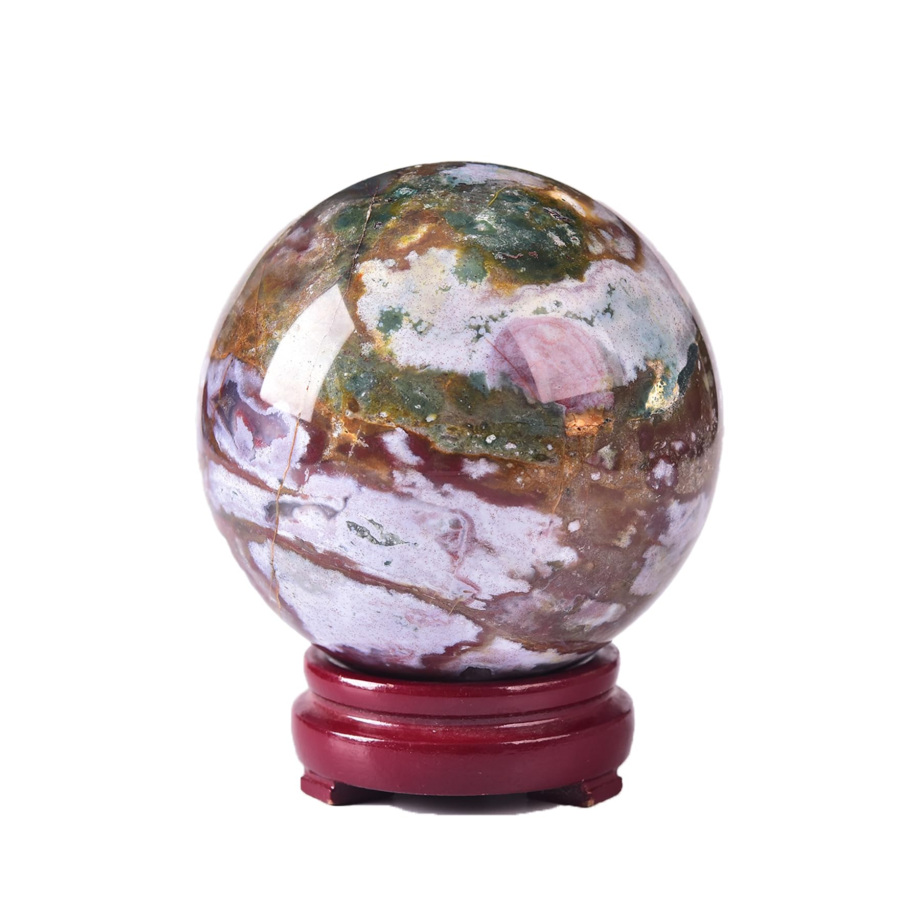 JIC Gem Natural Amazonite Crystal Sphere with Wood Stand Gemstone Sphere,Polished Healing Energy Mineral Gemstone Balls for Reiki Chakra Decoration Fengshui (60-70mm)