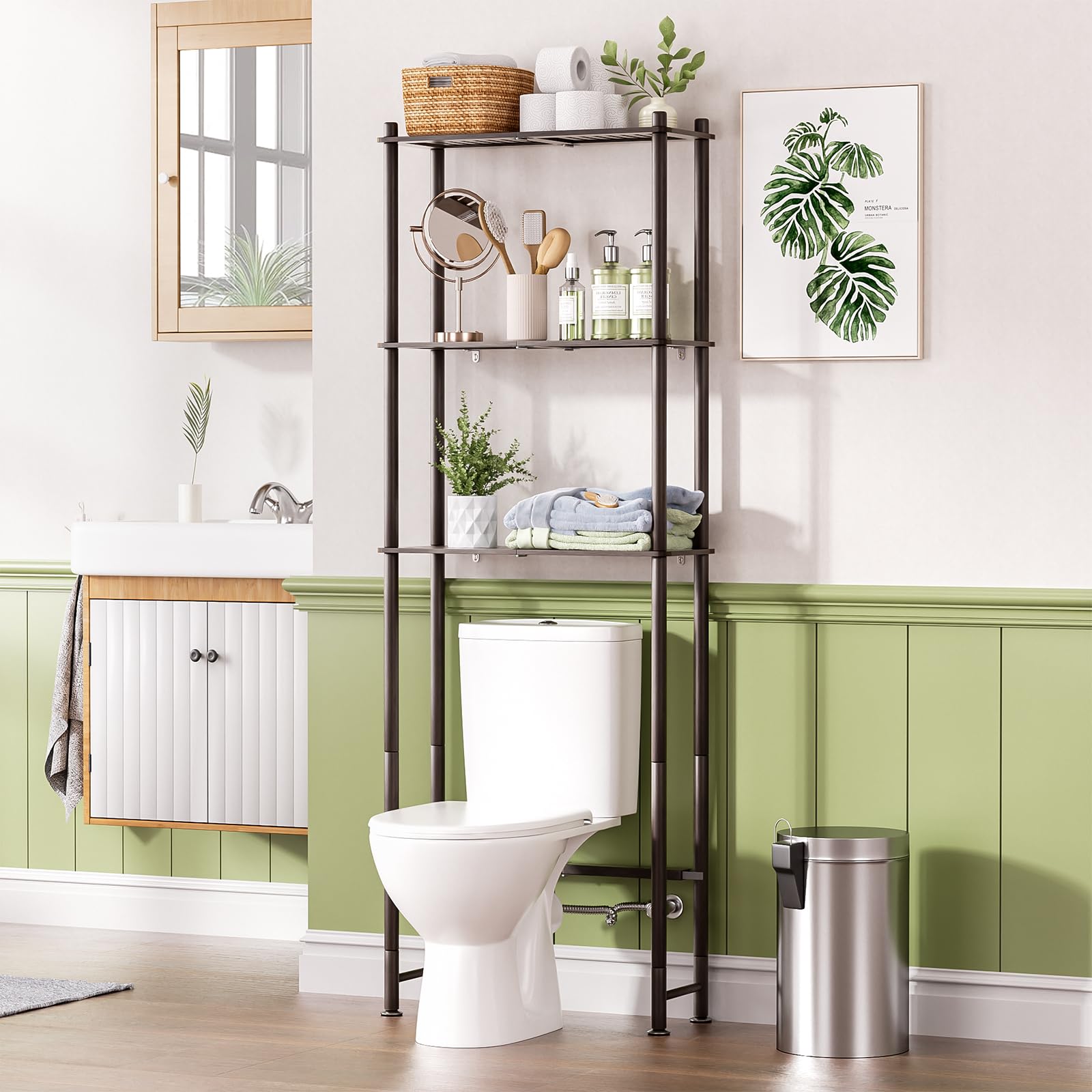 AmazerBath Bamboo Over The Toilet Storage Shelf, 2-Tier Over Toilet Organizer Rack, Freestanding Above Toilet Shelf for Bathroom, Laundry, Space Saver, Natural Color