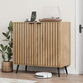 Smuxee Fluted Sideboard Cabinet, Freestanding Walnut Buffet Cabinet with Adjustable Shelf, Wood Storage Cabinet for Living Room, Entryway, Hallway