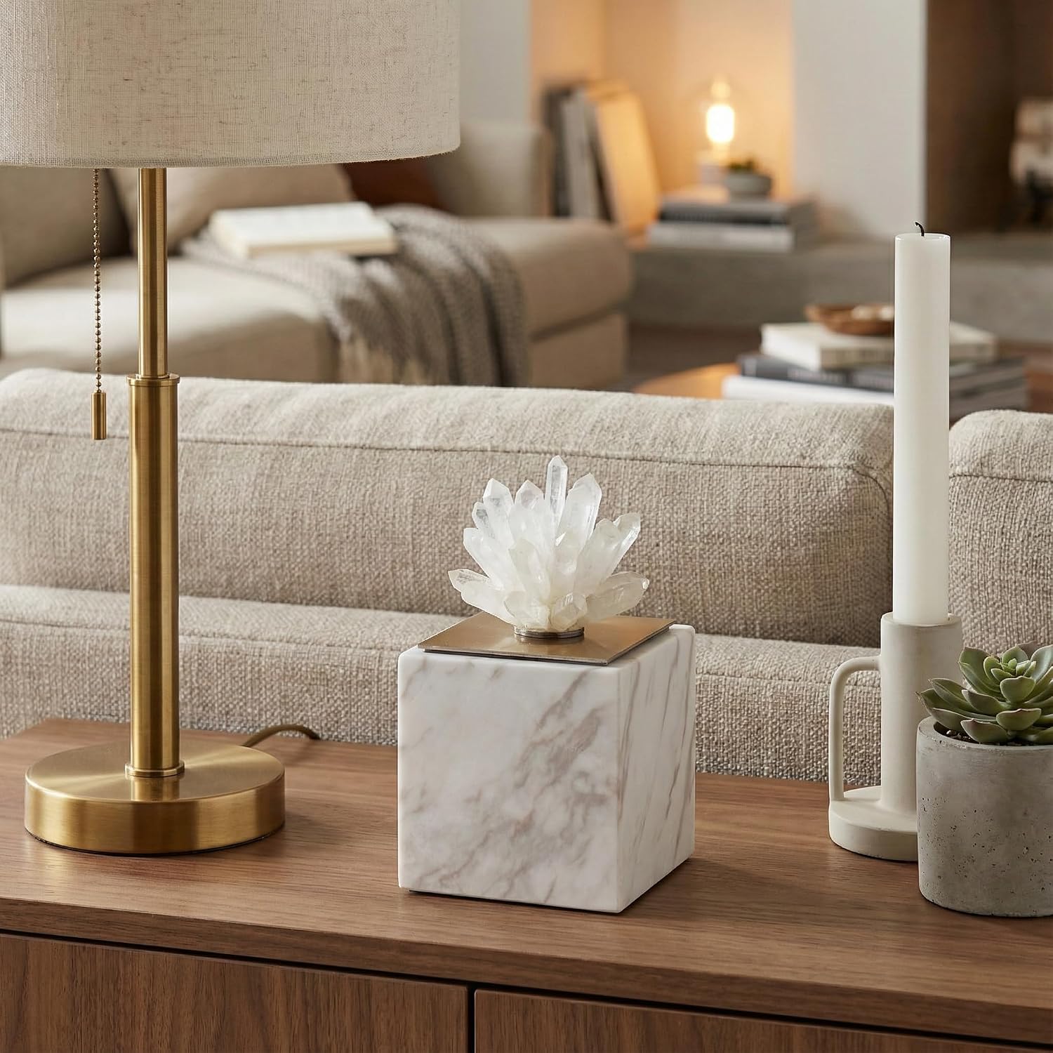 Marble Crystal Block Floral Accent Decor for Coffee Table Mantel Shelf