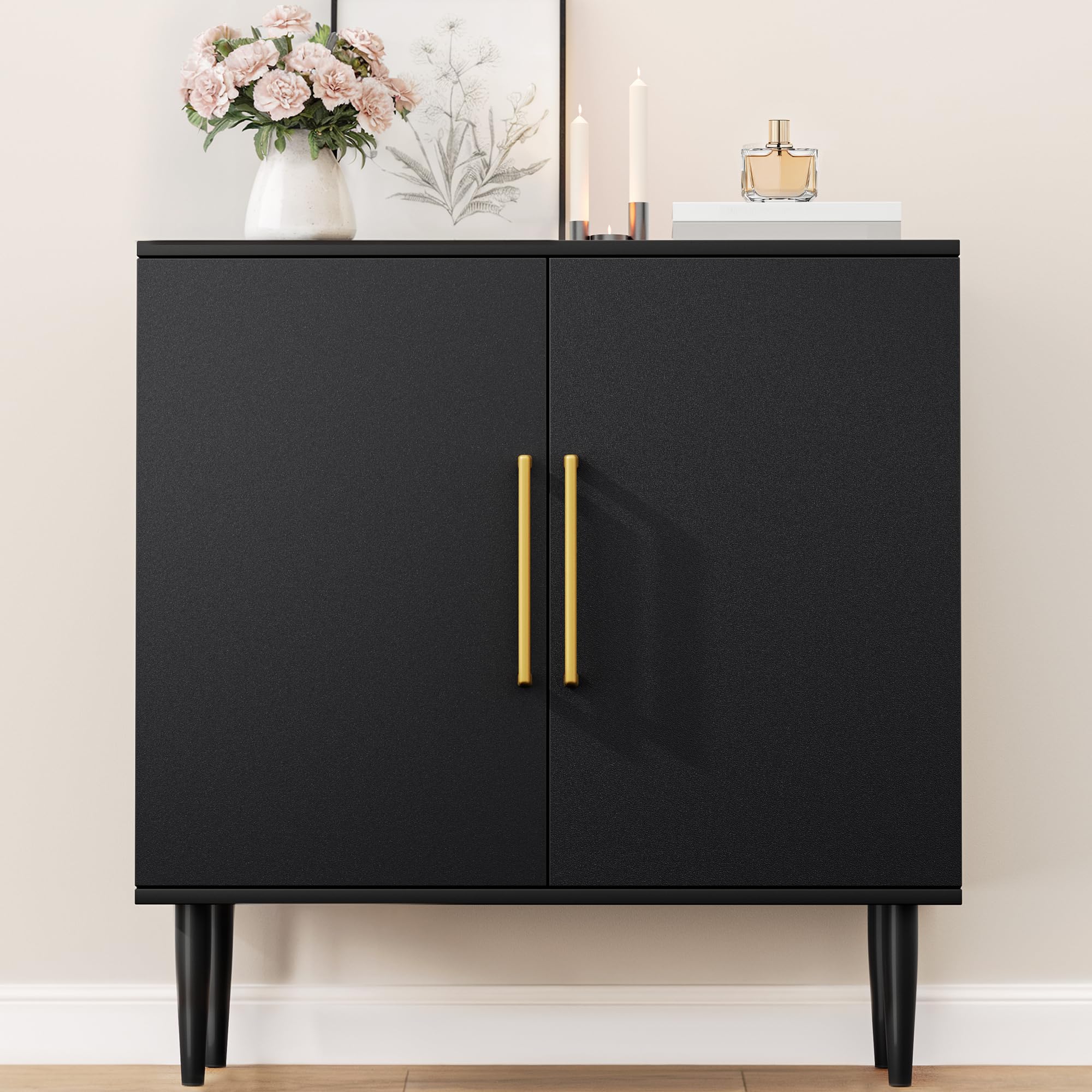 Vrullu Fluted Storage Cabinet, Freestanding Buffet Cabinet with Adjustable Shelf, Wood Sideboard, Multifunctional Accent Storage for Living Room, Hallway, Entryway, Dining Room (1, Oak)
