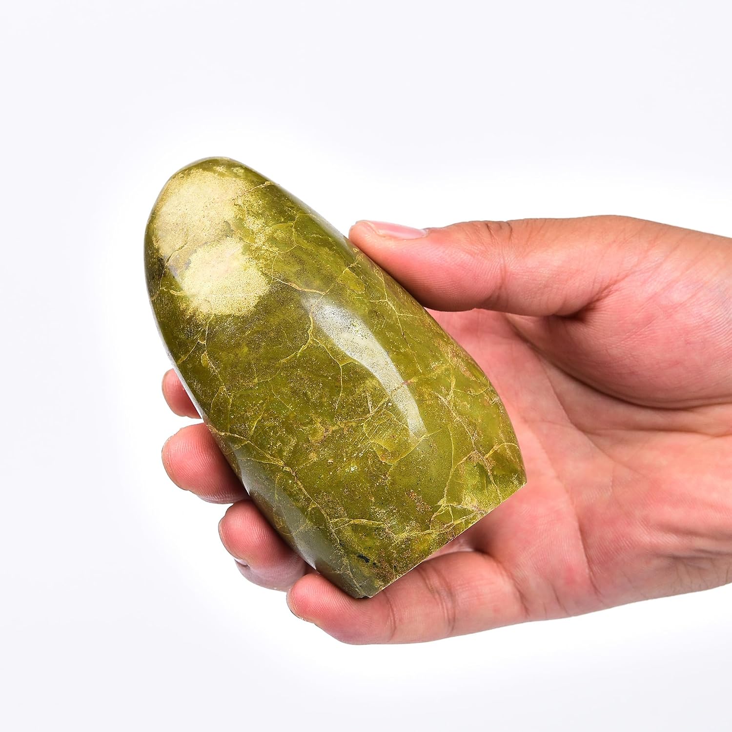 AMOYSTONE Natural Green Opal Polished Paperweight for Office - Small Decorative Healing Crystal, Desk Feng Shui Gemstone Home Decor 0.7~1 LBS