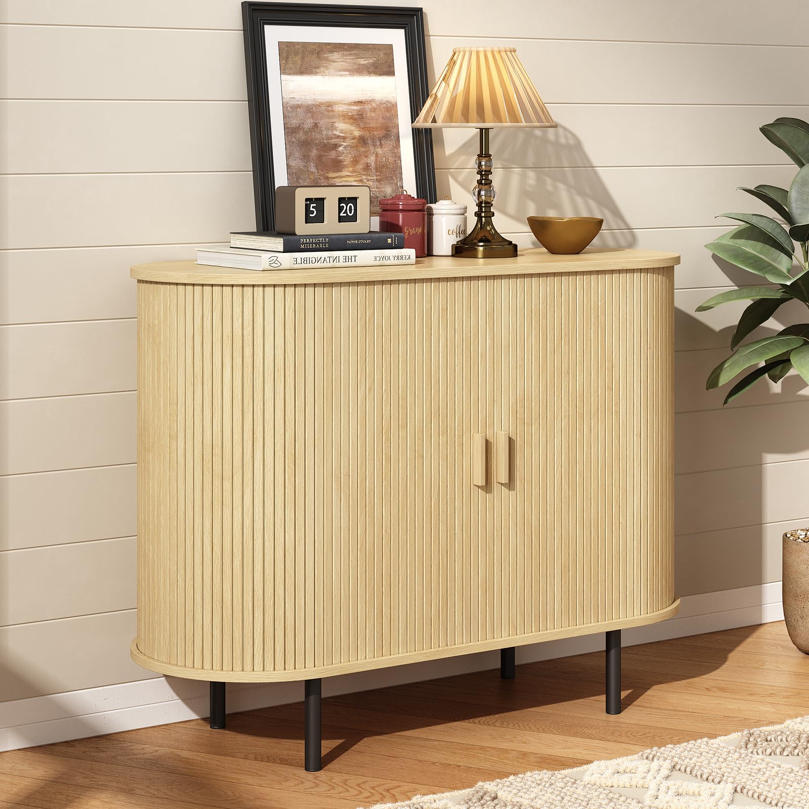 ONBRILL 31.5" Sideboard Buffet Cabinet with Storage, Storage Cabinet with Sliding Door & Adjustable Shelf, Modern Accent Coffee Bar Console Table for Kitchen, Entryway, Walnut