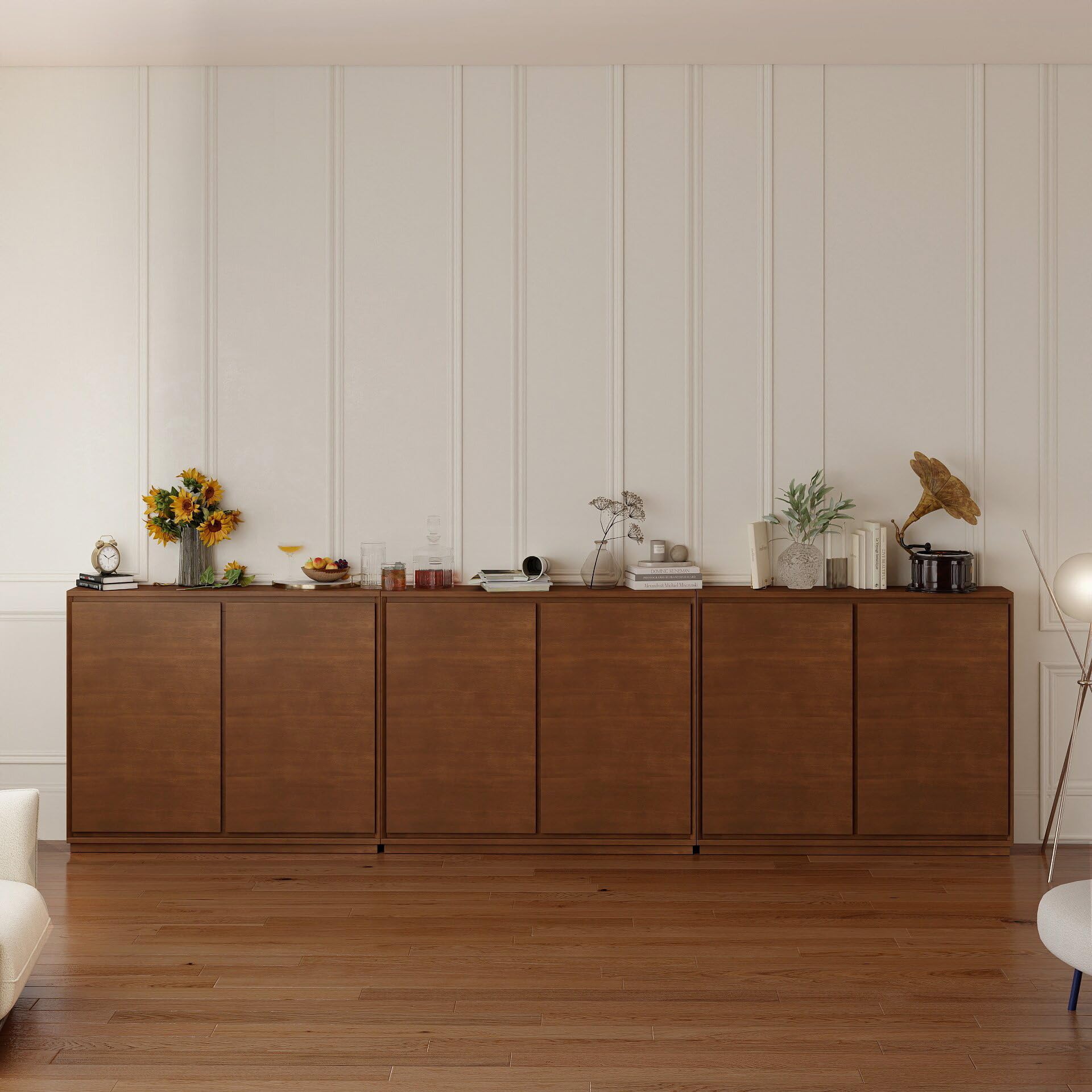 LKTART Mid Century Modern Narrow Sideboard Buffet Cabinet,Small Walnut Entryway Cabinet,Wood Credenza Storage Cabinet with 2 Doors for Living Room,Kitchen,Hallway(9.25" D*39" L)
