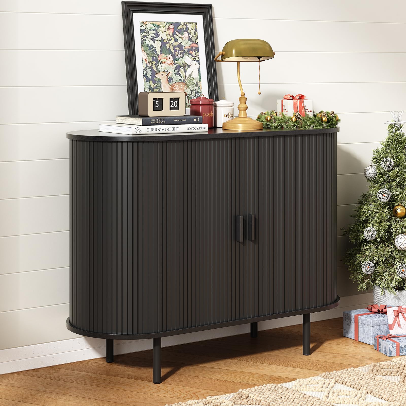 ONBRILL 31.5" Sideboard Buffet Cabinet with Storage, Storage Cabinet with Sliding Door & Adjustable Shelf, Modern Accent Coffee Bar Console Table for Kitchen, Entryway, Walnut