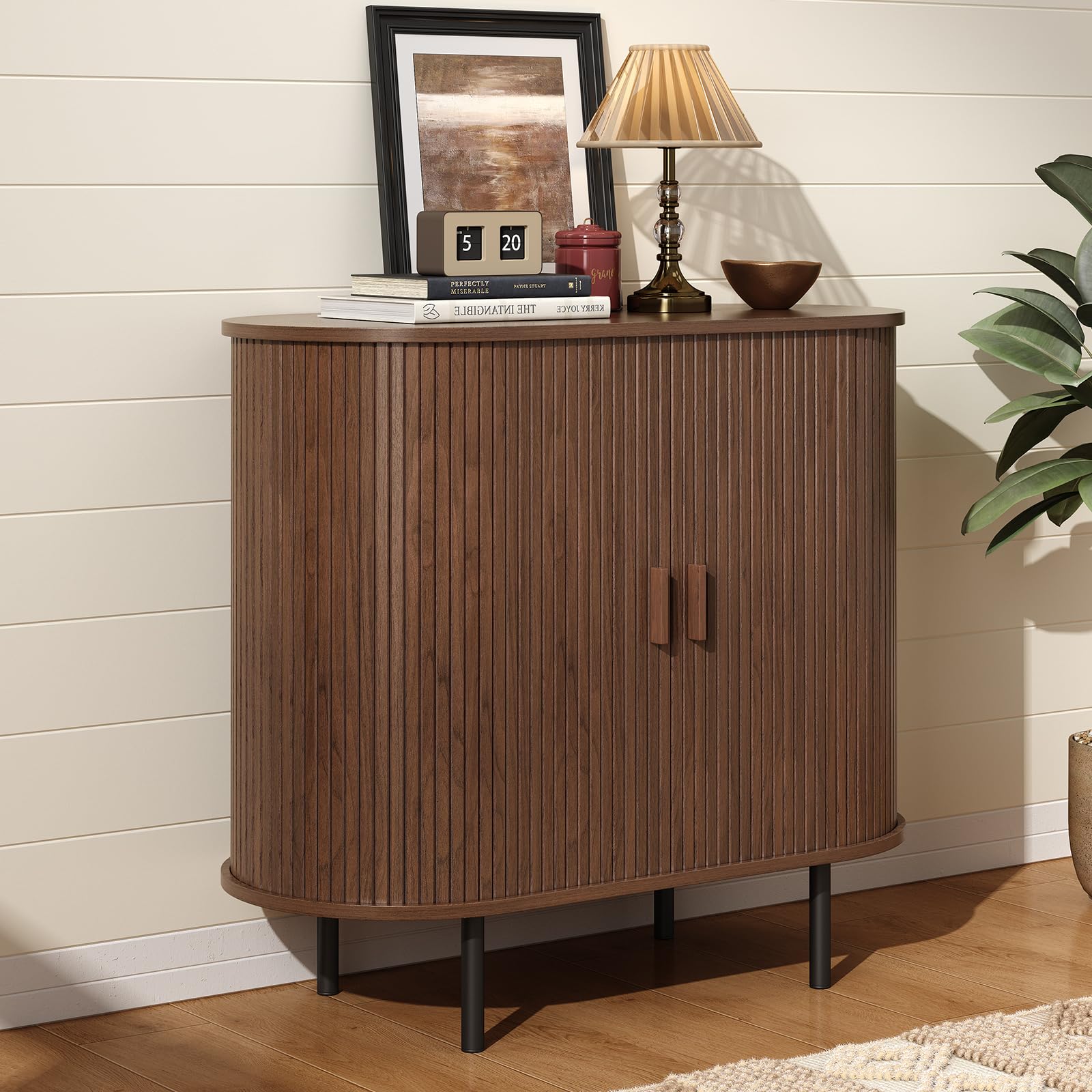 ONBRILL 31.5" Sideboard Buffet Cabinet with Storage, Storage Cabinet with Sliding Door & Adjustable Shelf, Modern Accent Coffee Bar Console Table for Kitchen, Entryway, Walnut