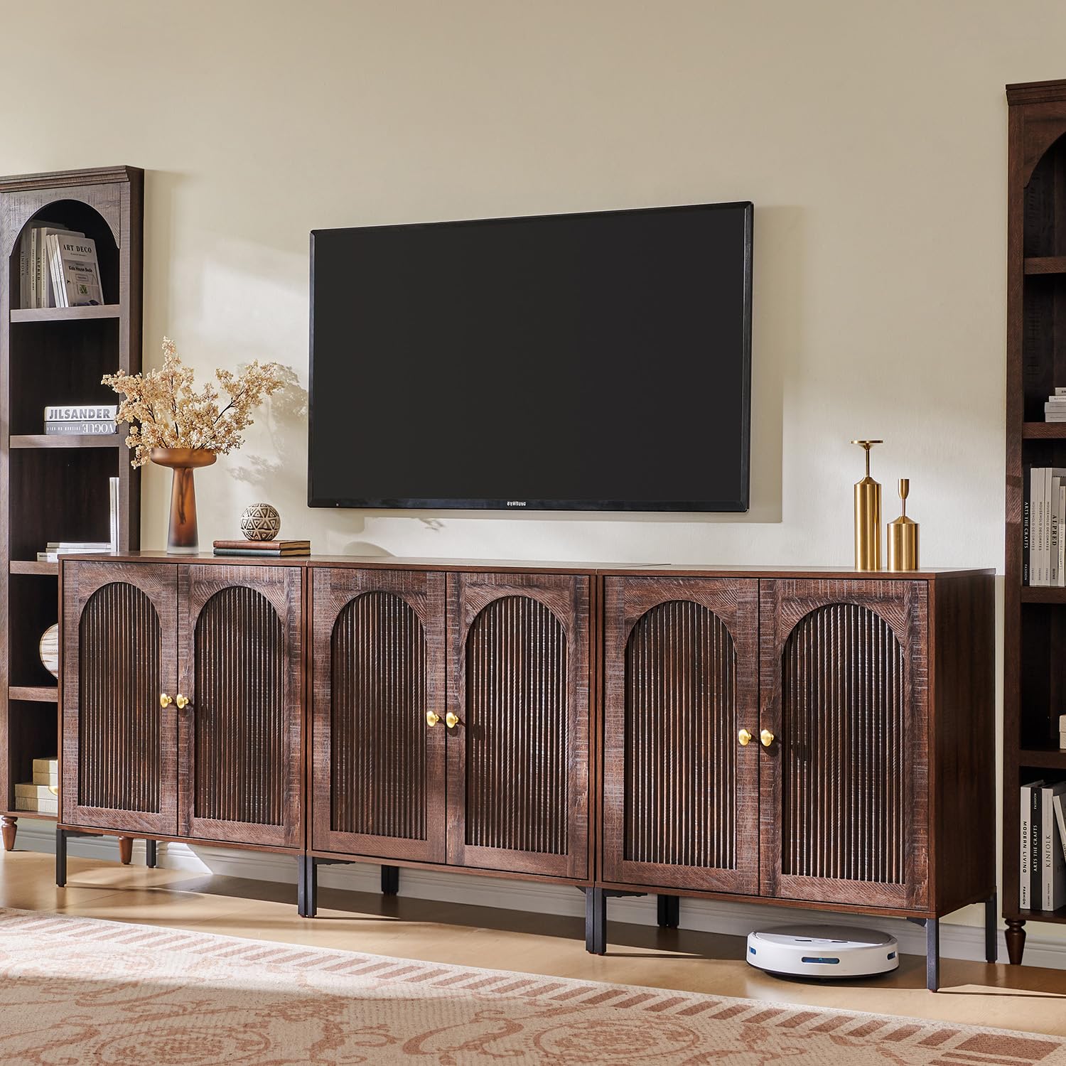 IFBUY Modern Sideboard Buffet Cabinet, 34" Tall Fluted Arched Buffet Cabinet with Storage and Adjustable Shelves, Wooden Modular Coffee Bar Cabinets for Kitchen, Entryway, Natural