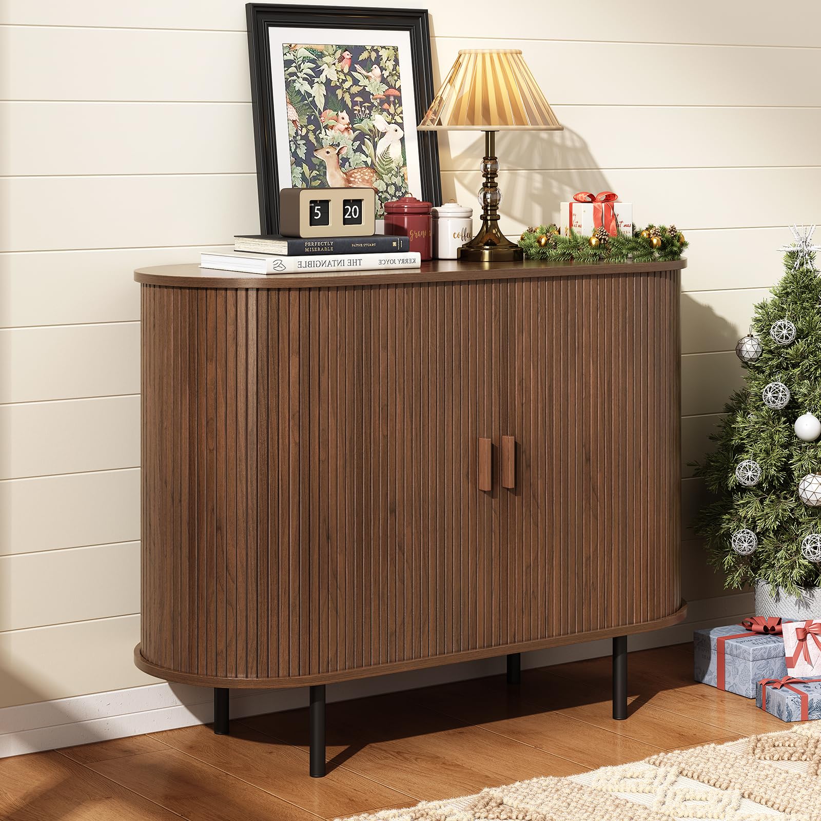 ONBRILL 31.5" Sideboard Buffet Cabinet with Storage, Storage Cabinet with Sliding Door & Adjustable Shelf, Modern Accent Coffee Bar Console Table for Kitchen, Entryway, Walnut