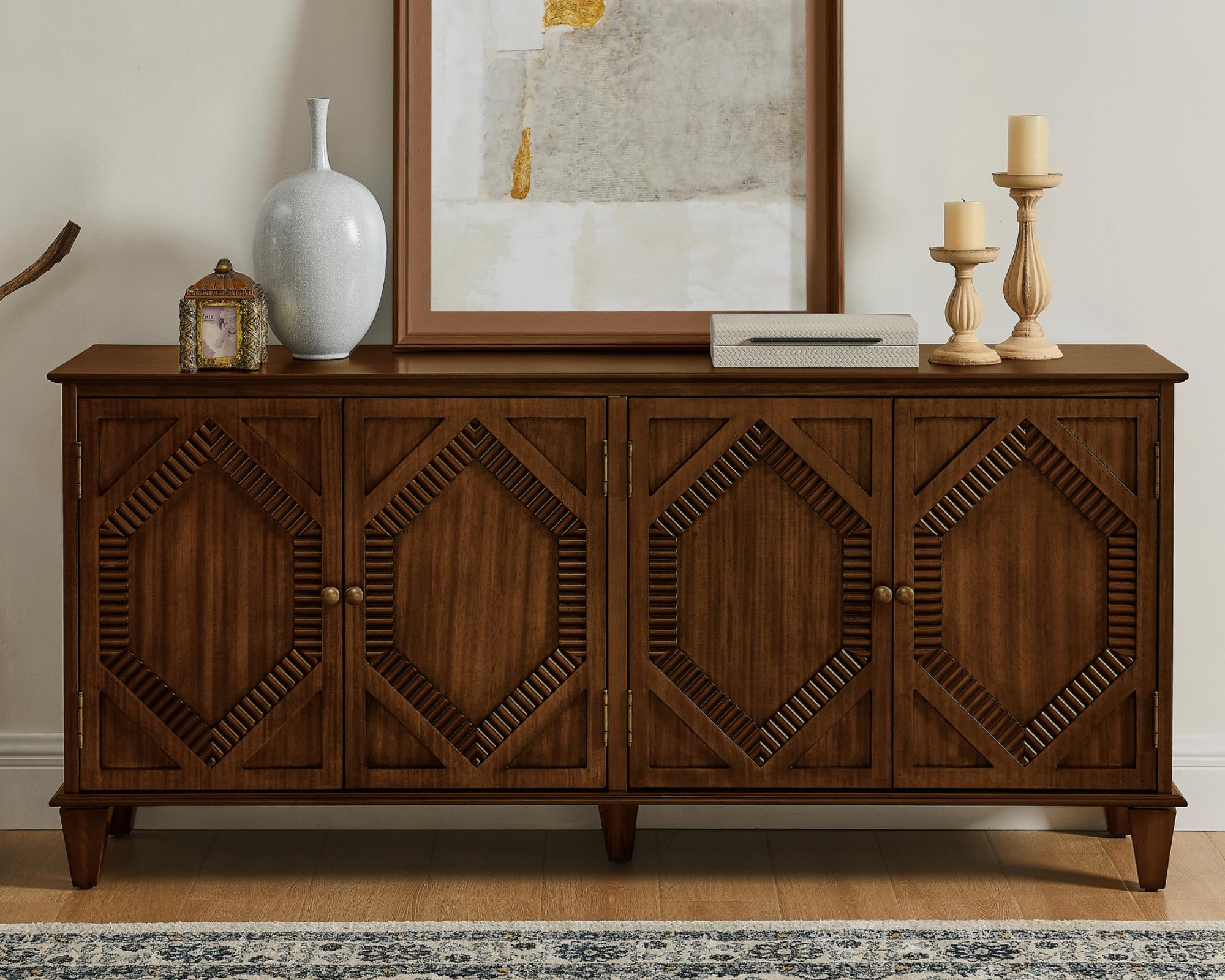 LKTART 33.5" Mid Century Sideboard Buffet Cabinet with Solid Wood Legs,Accent Storage Cabinet Credenza with 2 Doors for Living Room,Entryway,Kitchen(Walnut)