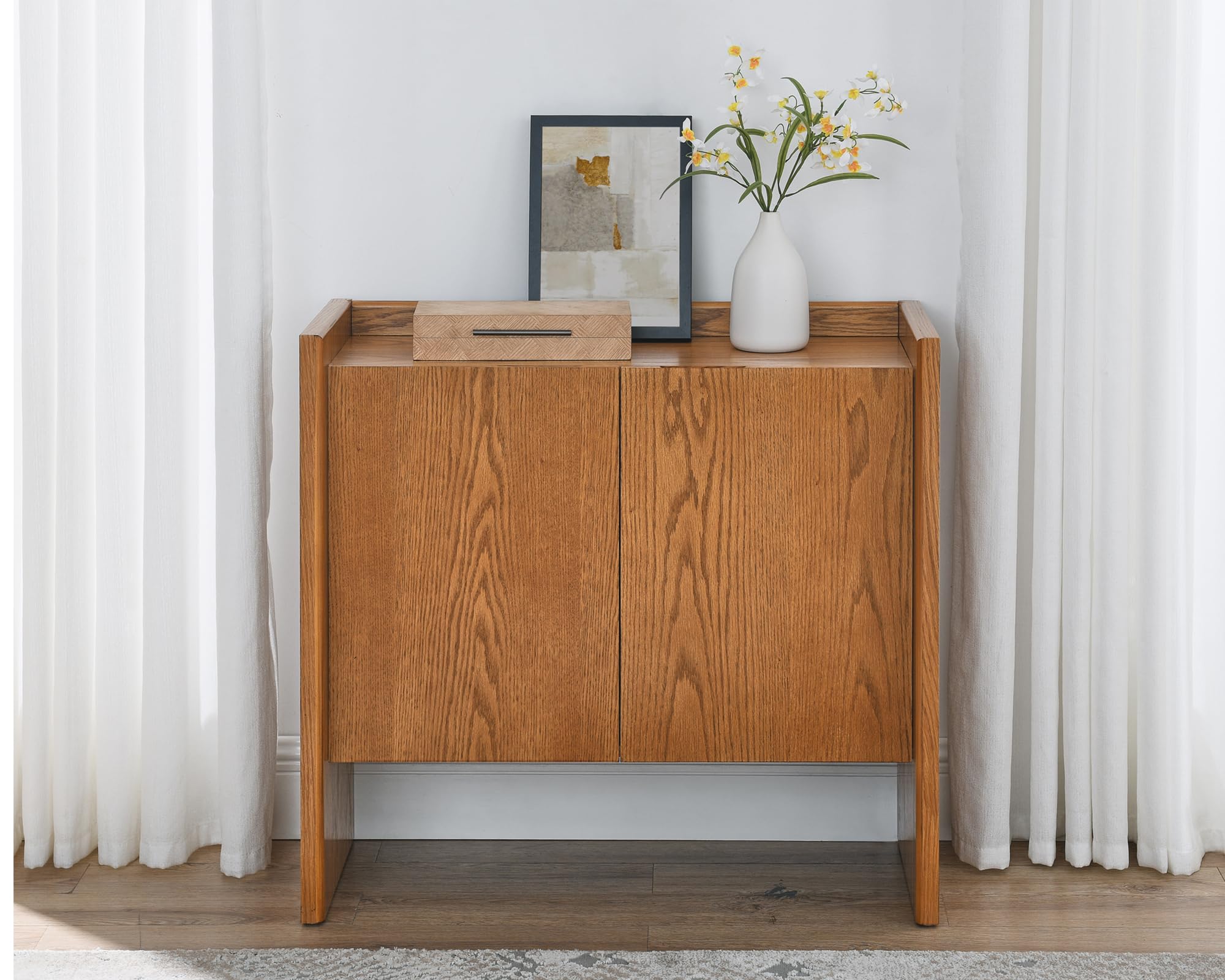 LKTART Mid Century Modern Narrow Sideboard Buffet Cabinet,Small Walnut Entryway Cabinet,Wood Credenza Storage Cabinet with 2 Doors for Living Room,Kitchen,Hallway(9.25" D*39" L)