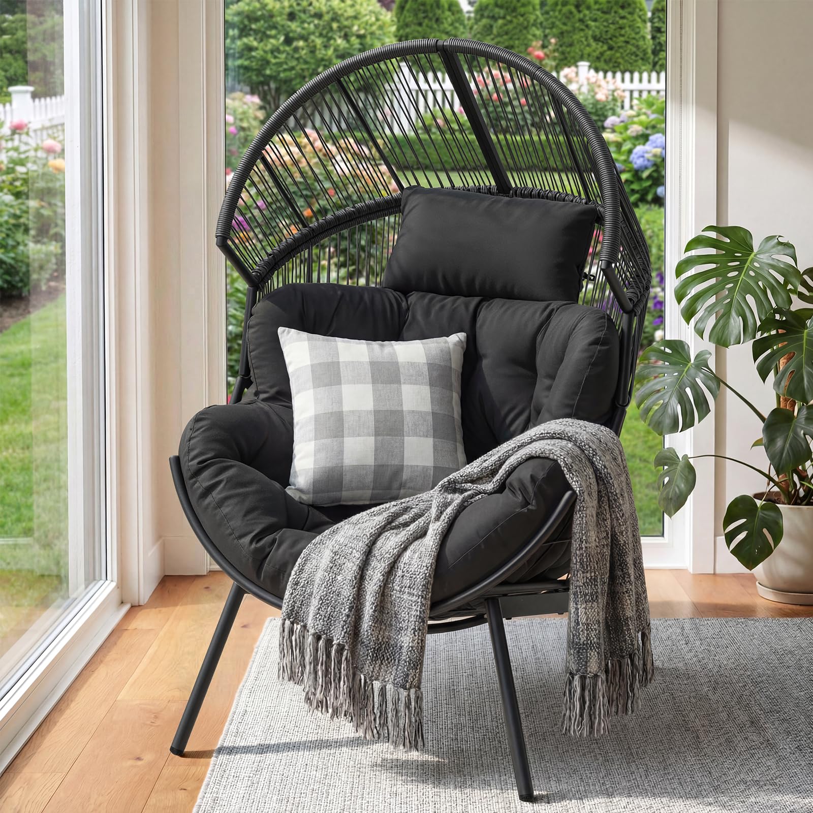 Oversized Rattan Basket Egg Chair 550LBS for Patio Balcony Bedroom