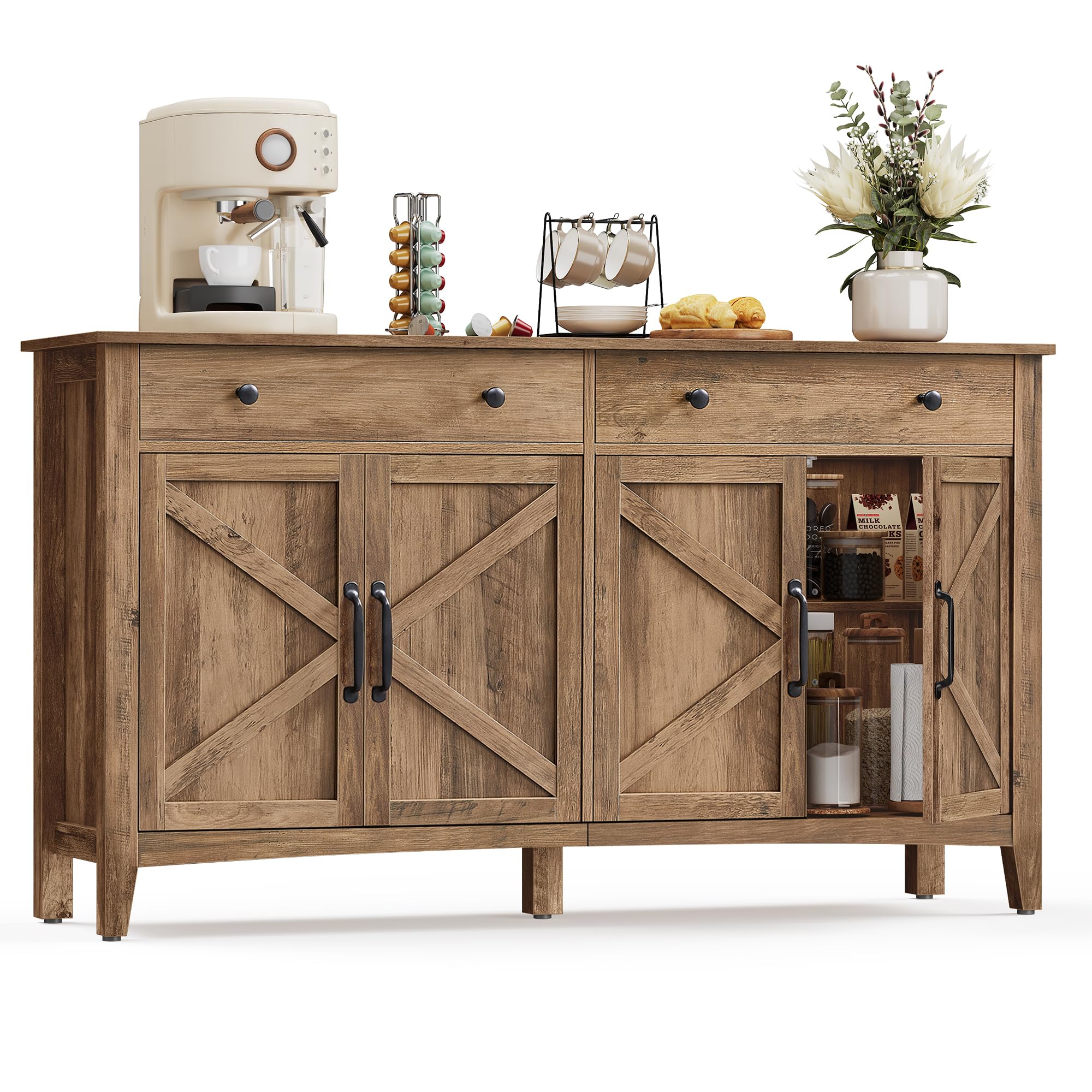 VASAGLE MAXE Collection - Buffet Cabinet, Fluted Console Cabinet, Sideboard with Adjustable Shelf, Mid Century Modern Buffet Table, 15.8 x 29.9 x 31.5 Inches, Oak Beige UBBK344Y01