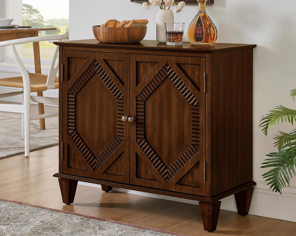 LKTART 33.5" Mid Century Sideboard Buffet Cabinet with Solid Wood Legs,Accent Storage Cabinet Credenza with 2 Doors for Living Room,Entryway,Kitchen(Walnut)
