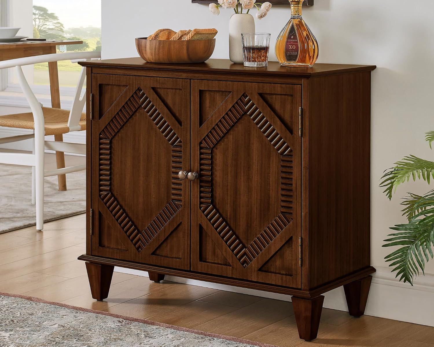 LKTART 33.5" Mid Century Sideboard Buffet Cabinet with Solid Wood Legs,Accent Storage Cabinet Credenza with 2 Doors for Living Room,Entryway,Kitchen(Walnut)