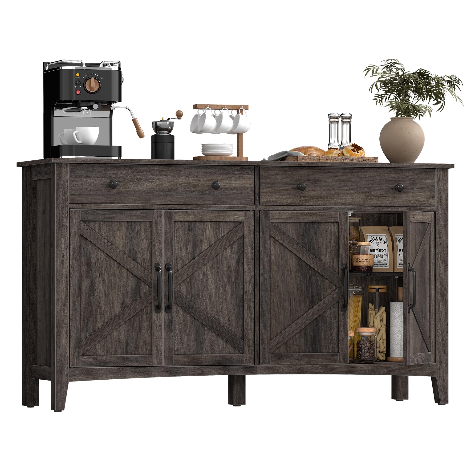 VASAGLE MAXE Collection - Buffet Cabinet, Fluted Console Cabinet, Sideboard with Adjustable Shelf, Mid Century Modern Buffet Table, 15.8 x 29.9 x 31.5 Inches, Oak Beige UBBK344Y01
