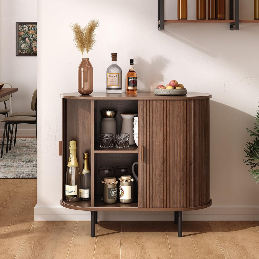 ONBRILL 31.5" Sideboard Buffet Cabinet with Storage, Storage Cabinet with Sliding Door & Adjustable Shelf, Modern Accent Coffee Bar Console Table for Kitchen, Entryway, Walnut