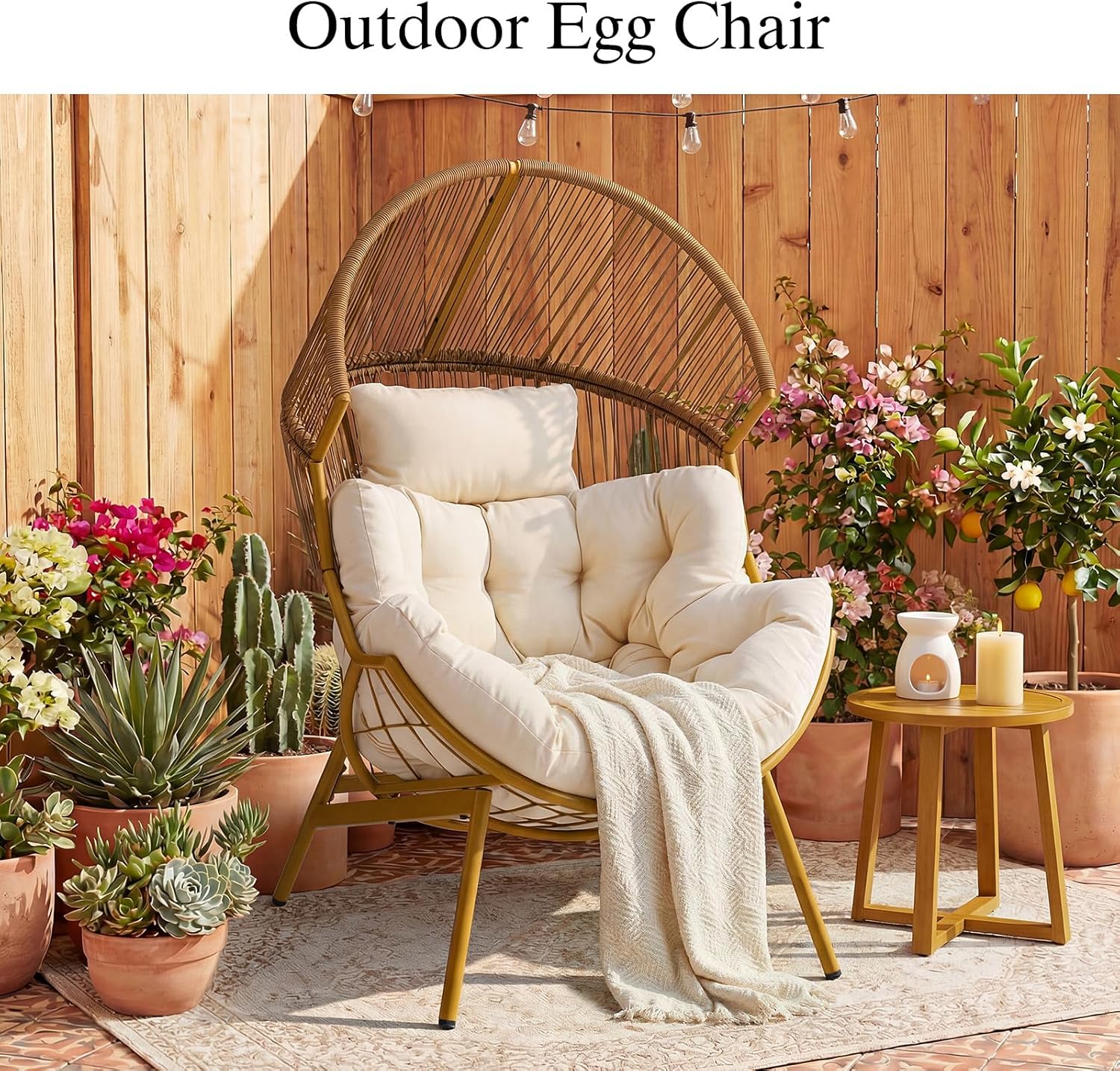 Oversized Rattan Basket Egg Chair 550LBS for Patio Balcony Bedroom