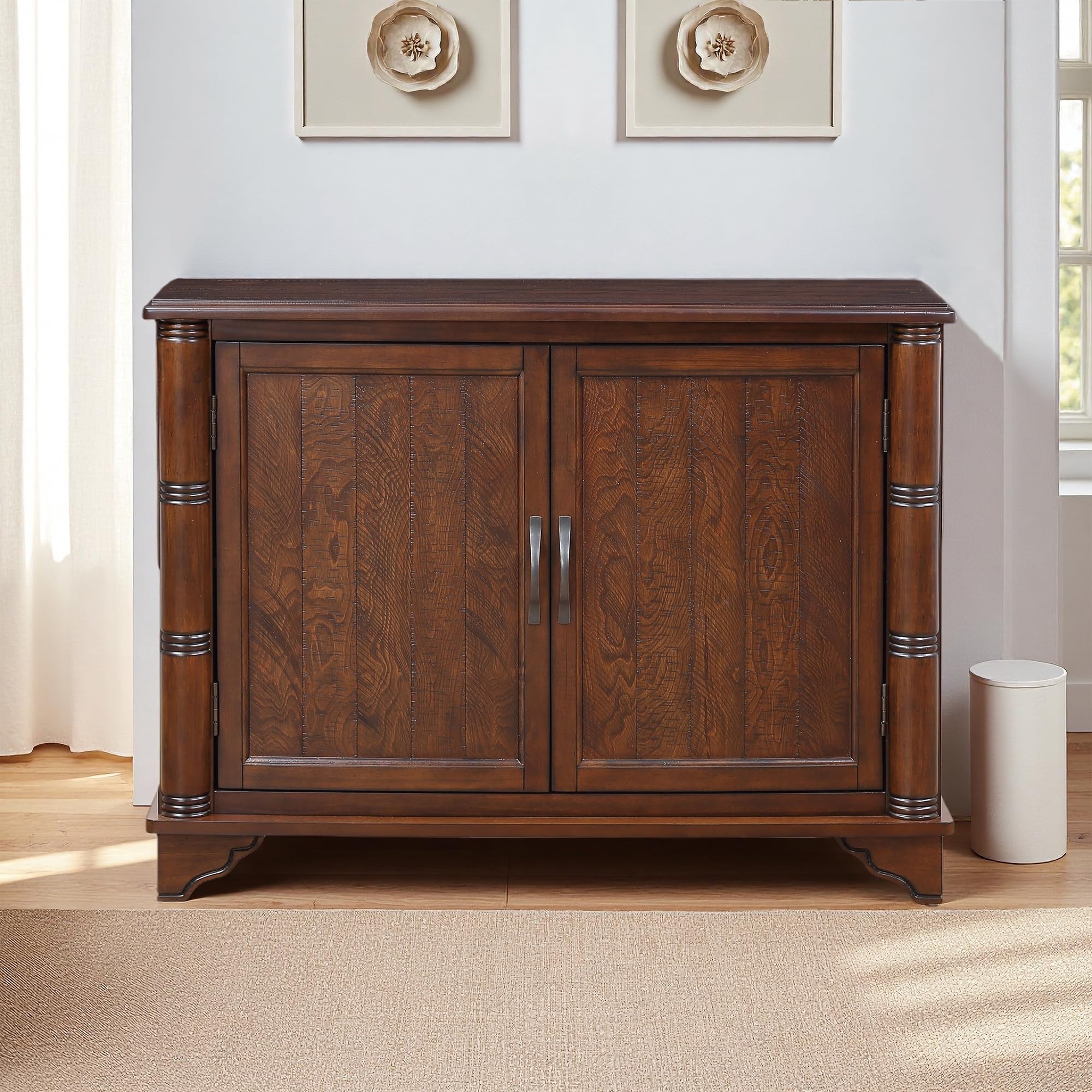 LKTART 33.5" Mid Century Sideboard Buffet Cabinet with Solid Wood Legs,Accent Storage Cabinet Credenza with 2 Doors for Living Room,Entryway,Kitchen(Walnut)