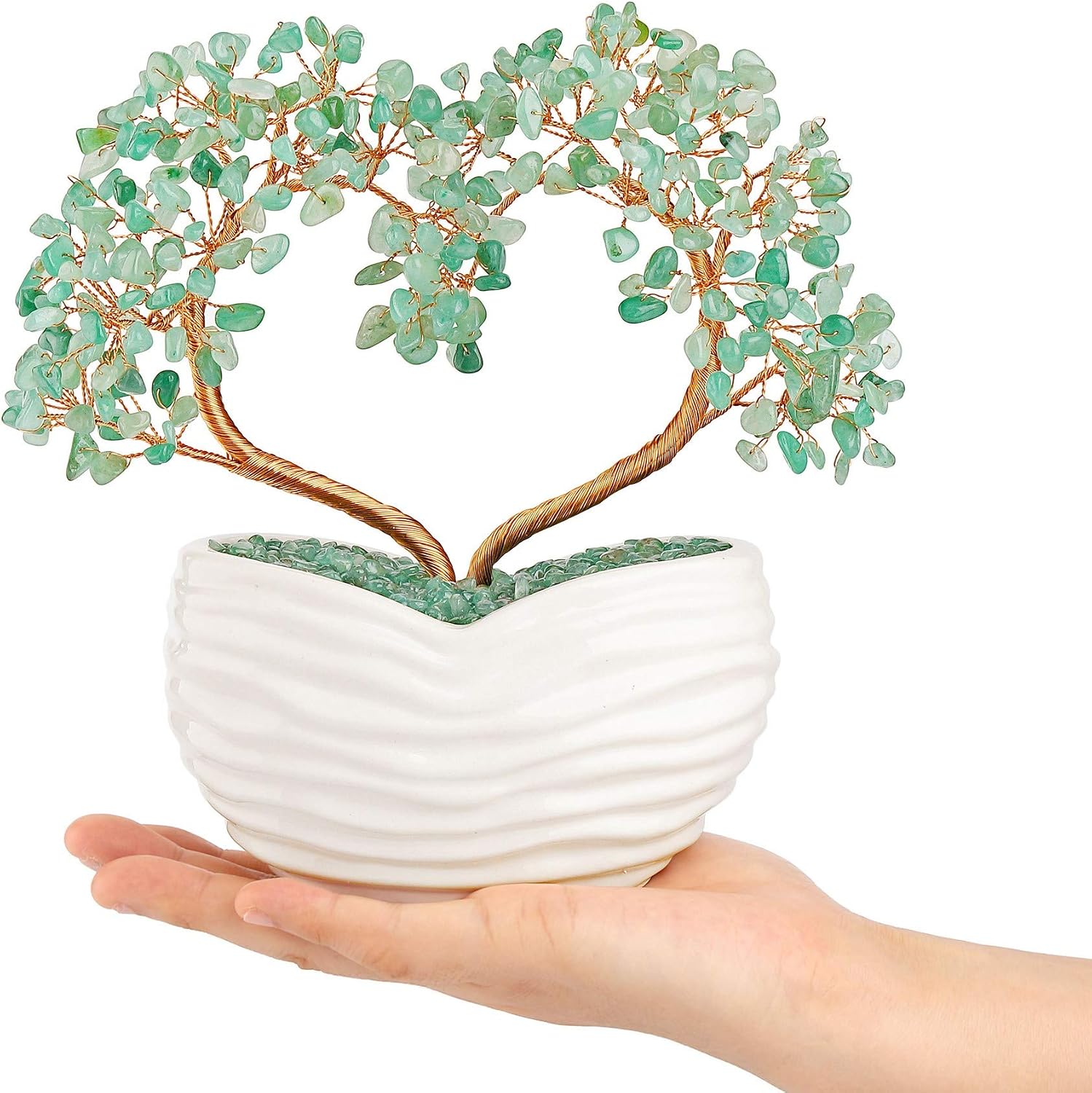 Jovivi Green Aventurine Gemstone Heart Money Tree Feng Shui Bonsai for Reiki Healing Chakra Stone Balancing Energy Generator Spiritual Meditation Home Interior Office Decor 7.87"-8.26"