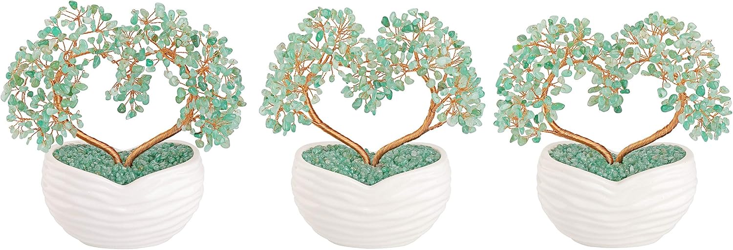 Jovivi Green Aventurine Gemstone Heart Money Tree Feng Shui Bonsai for Reiki Healing Chakra Stone Balancing Energy Generator Spiritual Meditation Home Interior Office Decor 7.87"-8.26"