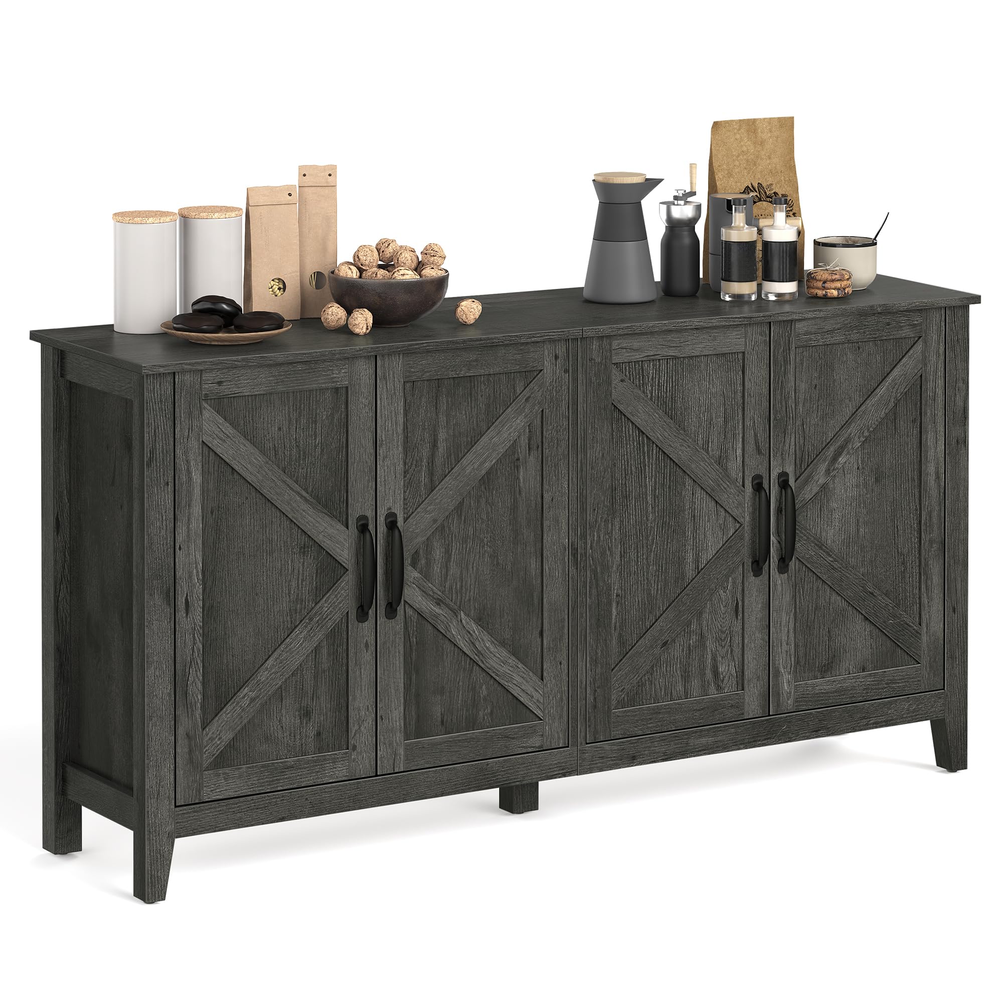 VASAGLE MAXE Collection - Buffet Cabinet, Fluted Console Cabinet, Sideboard with Adjustable Shelf, Mid Century Modern Buffet Table, 15.8 x 29.9 x 31.5 Inches, Oak Beige UBBK344Y01