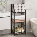 SWTYMIKI Free Standing Towel Rack - 3 Tier M-Shaped Detachable Dividers Towel Shelf for Bathroom, Durable Metal Pool Towel Holder, Modern Space-Saving Bath Towel Storage Organizer