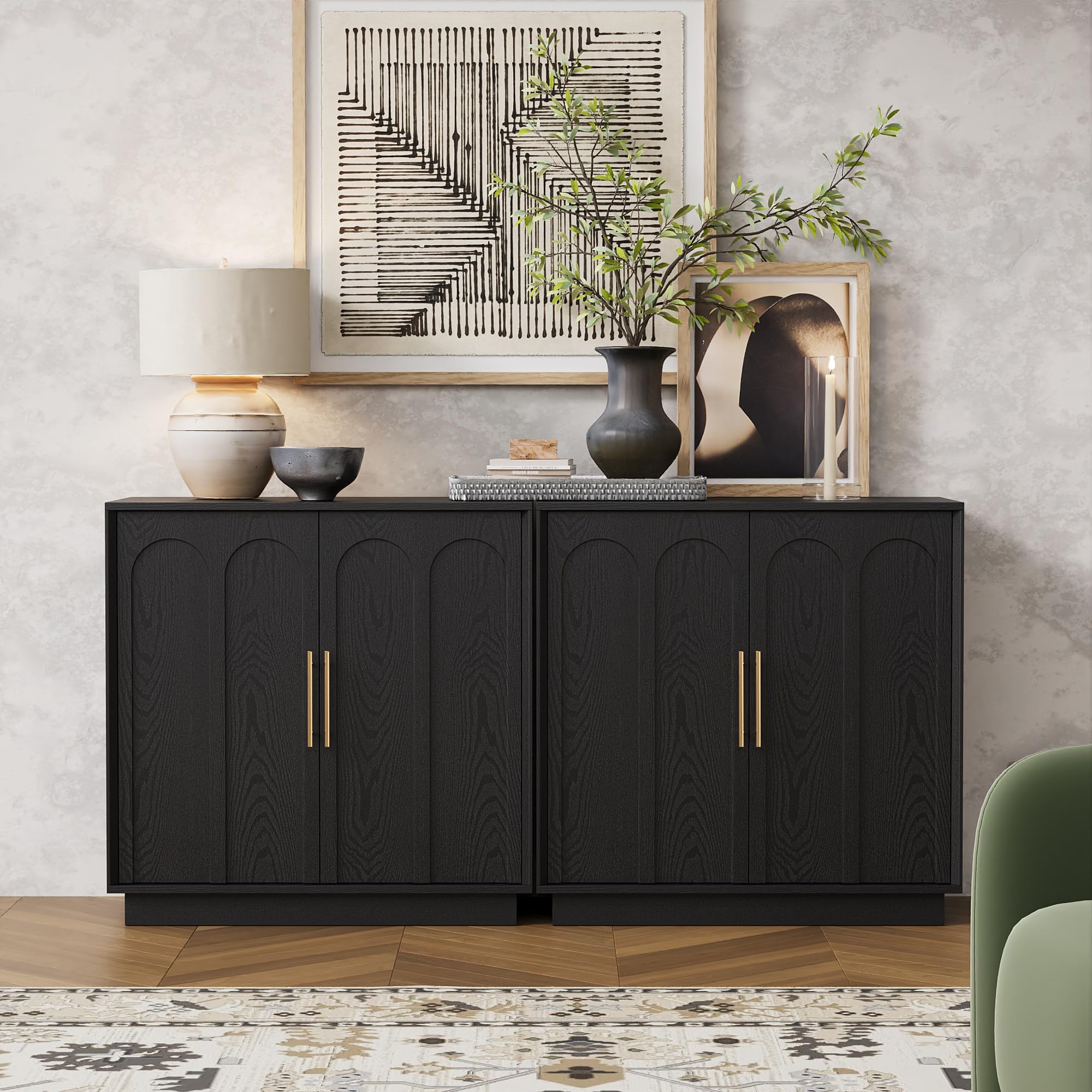 FORTUNETEC Sideboard Buffet Cabinet with Storage, Mid Century Modern Accent Cabinet with Arched Doors, Modular Media Console, Minimalist Credenza for Living Room Kitchen Dining Room Entryway, Walnut