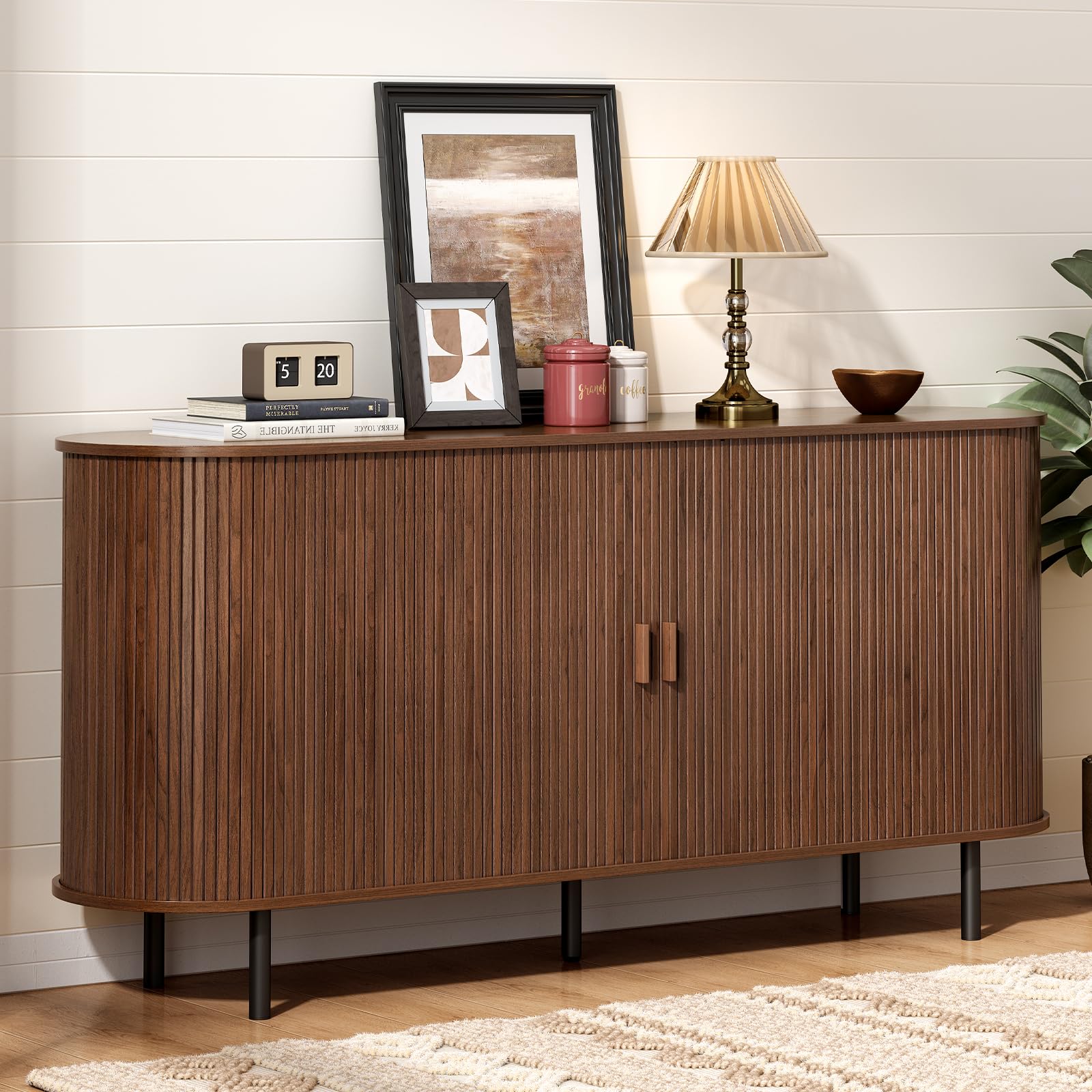 ONBRILL 31.5" Sideboard Buffet Cabinet with Storage, Storage Cabinet with Sliding Door & Adjustable Shelf, Modern Accent Coffee Bar Console Table for Kitchen, Entryway, Walnut