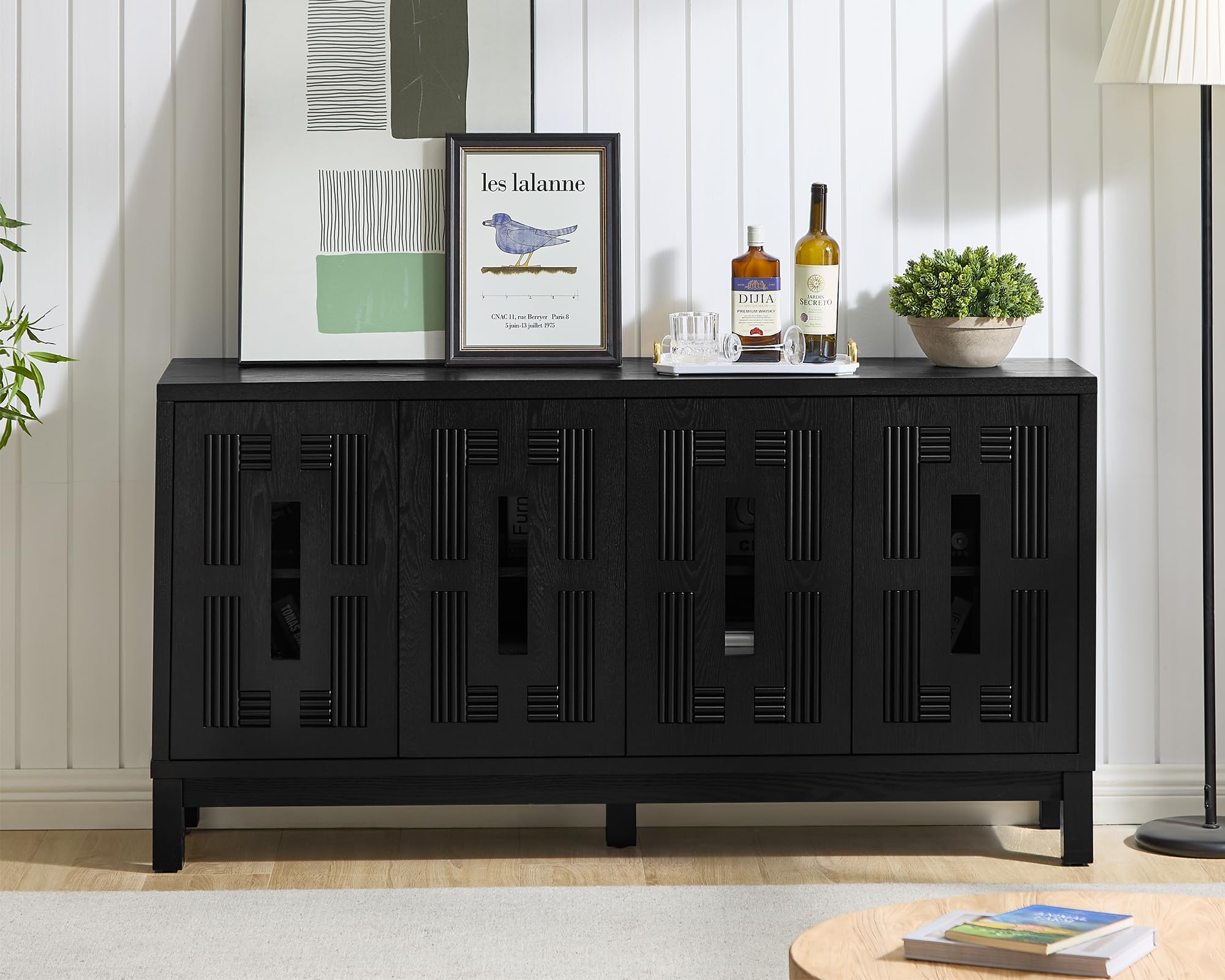 LKTART 33.5" Mid Century Sideboard Buffet Cabinet with Solid Wood Legs,Accent Storage Cabinet Credenza with 2 Doors for Living Room,Entryway,Kitchen(Walnut)