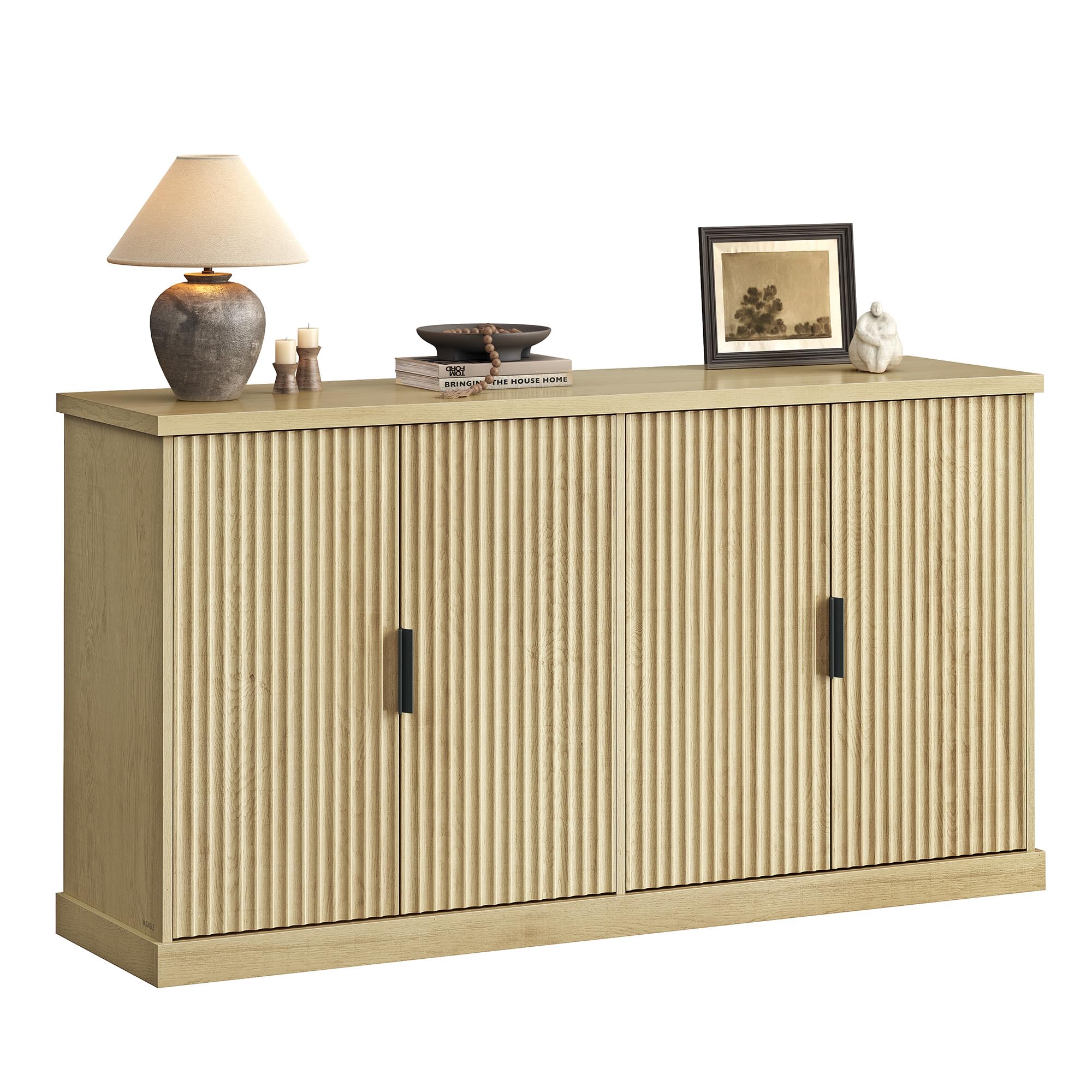 VASAGLE MAXE Collection - Buffet Cabinet, Fluted Console Cabinet, Sideboard with Adjustable Shelf, Mid Century Modern Buffet Table, 15.8 x 29.9 x 31.5 Inches, Oak Beige UBBK344Y01