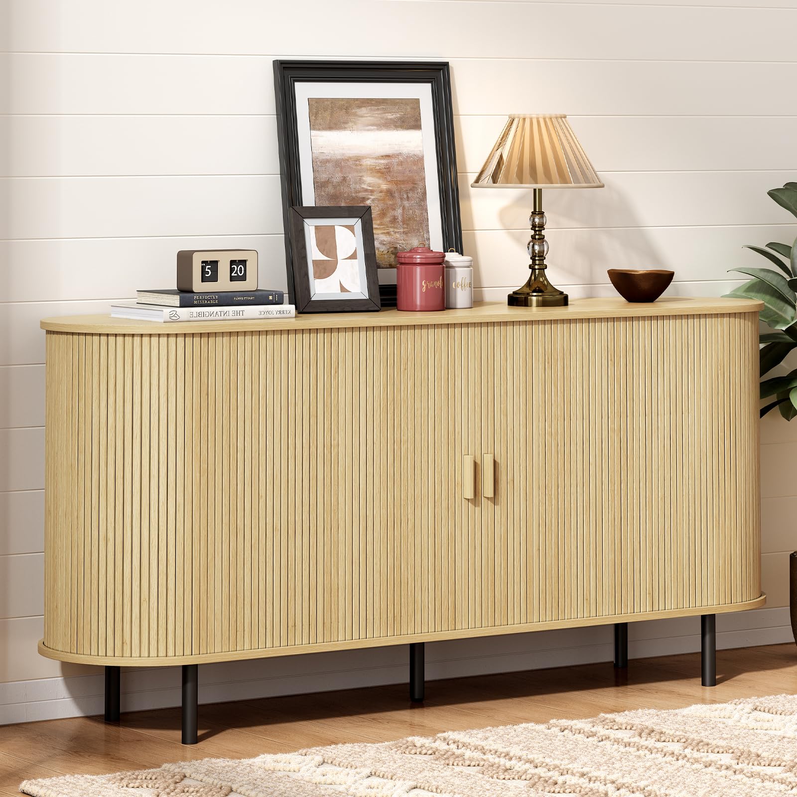 ONBRILL 31.5" Sideboard Buffet Cabinet with Storage, Storage Cabinet with Sliding Door & Adjustable Shelf, Modern Accent Coffee Bar Console Table for Kitchen, Entryway, Walnut