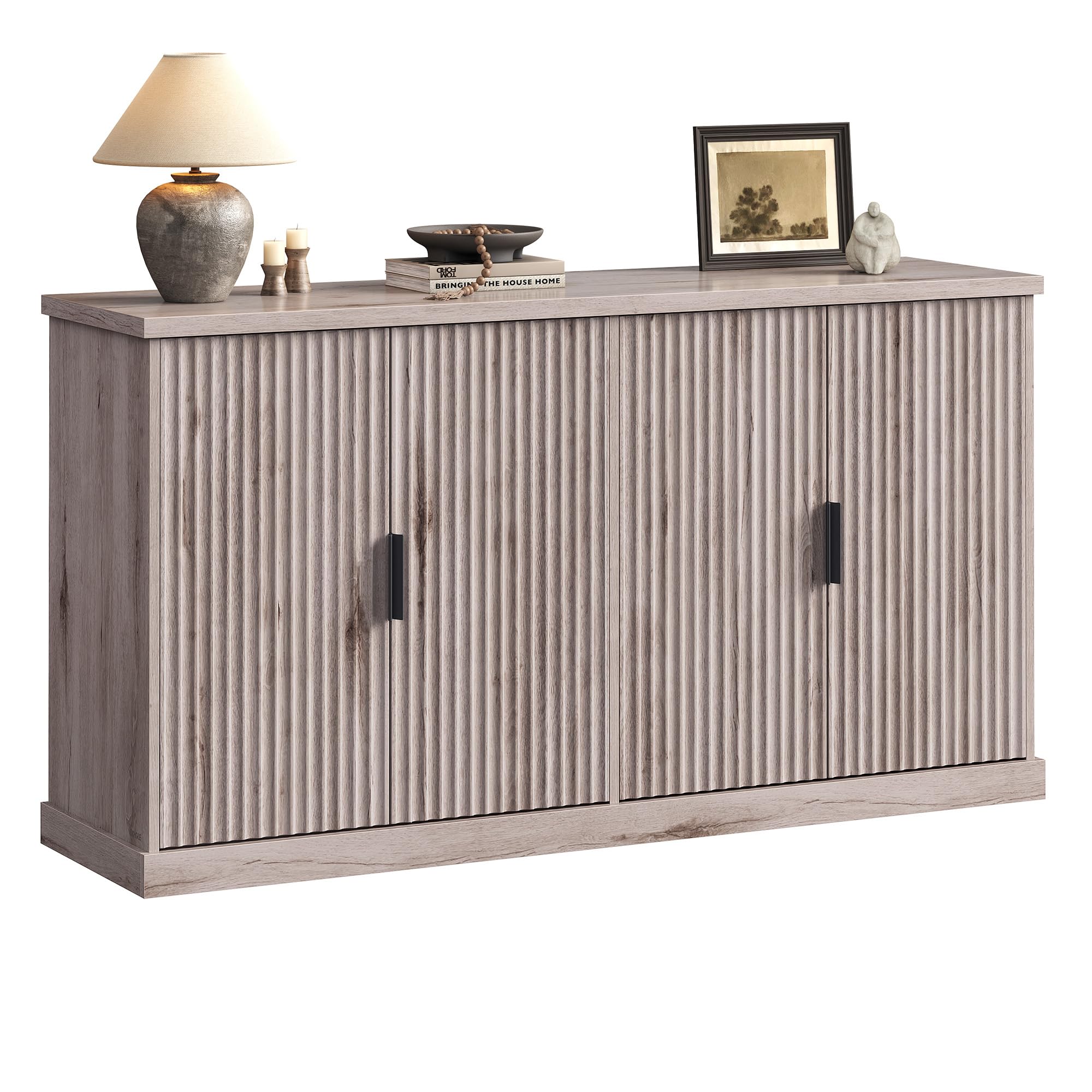VASAGLE MAXE Collection - Buffet Cabinet, Fluted Console Cabinet, Sideboard with Adjustable Shelf, Mid Century Modern Buffet Table, 15.8 x 29.9 x 31.5 Inches, Oak Beige UBBK344Y01