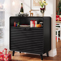 31.5" Sideboard Buffet Cabinet with Storage, Curved Sideboard with 2 Wave Doors and Angled Side Frame, Small Storage Cabinet with Adjustable Shelves, Coffee Bar Cabinet for Living Room, Walnut