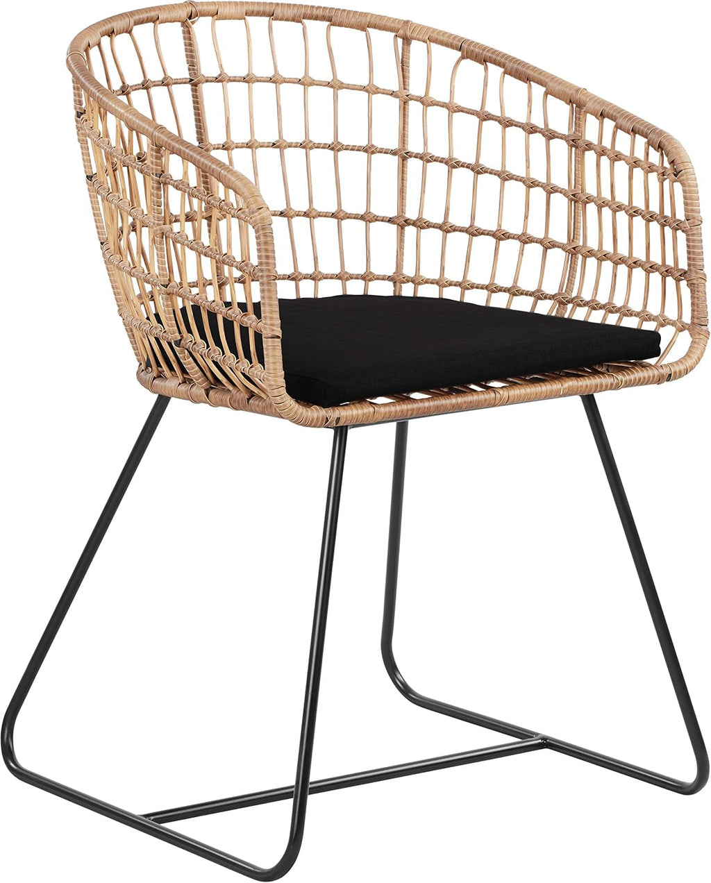 Tommy Hilfiger Graham Rattan Dining Chair, Woven Wicker Armchair with Black Cushion and Metal Legs, Boho Modern Accent Chair for Dining Room, Living Room or Office, Natural