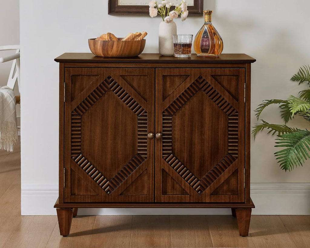 LKTART 33.5" Mid Century Sideboard Buffet Cabinet with Solid Wood Legs,Accent Storage Cabinet Credenza with 2 Doors for Living Room,Entryway,Kitchen(Walnut)