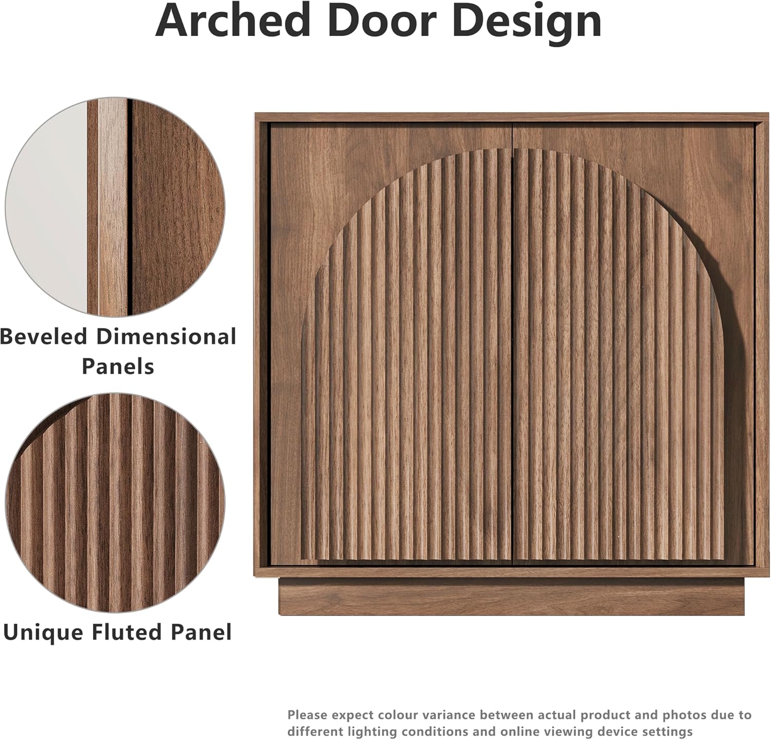 win2win Fluted Sideboard Buffet Cabinet with Storage,31.5" Mid Century Modern Accent Cabinet with Double-Layered Arch Door,Small Wood Console Credenza for Dining Living Room Hallway,Walnut,1PCS