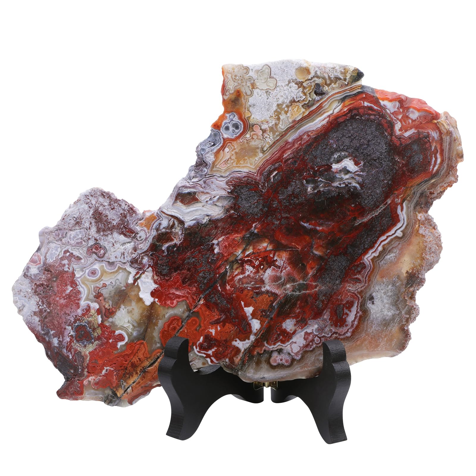TUMBEELLUWA Irregular Rainbow Fluorite Slab Crystal Stone Collection for Desk Table Decor, Natural Crystal Mineral Specimen with Wooden Display Stand