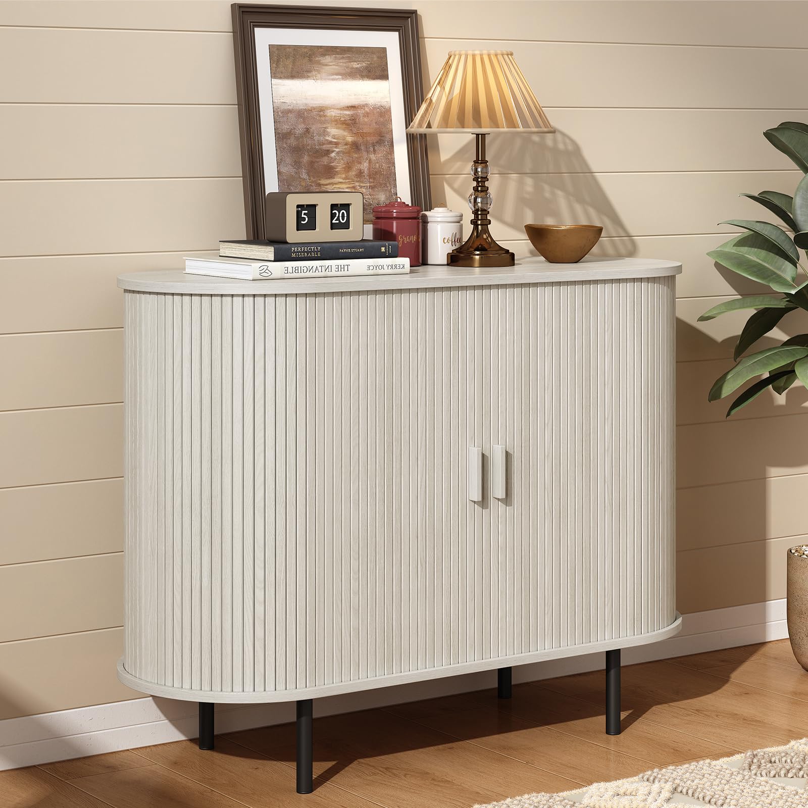 ONBRILL 31.5" Sideboard Buffet Cabinet with Storage, Storage Cabinet with Sliding Door & Adjustable Shelf, Modern Accent Coffee Bar Console Table for Kitchen, Entryway, Walnut