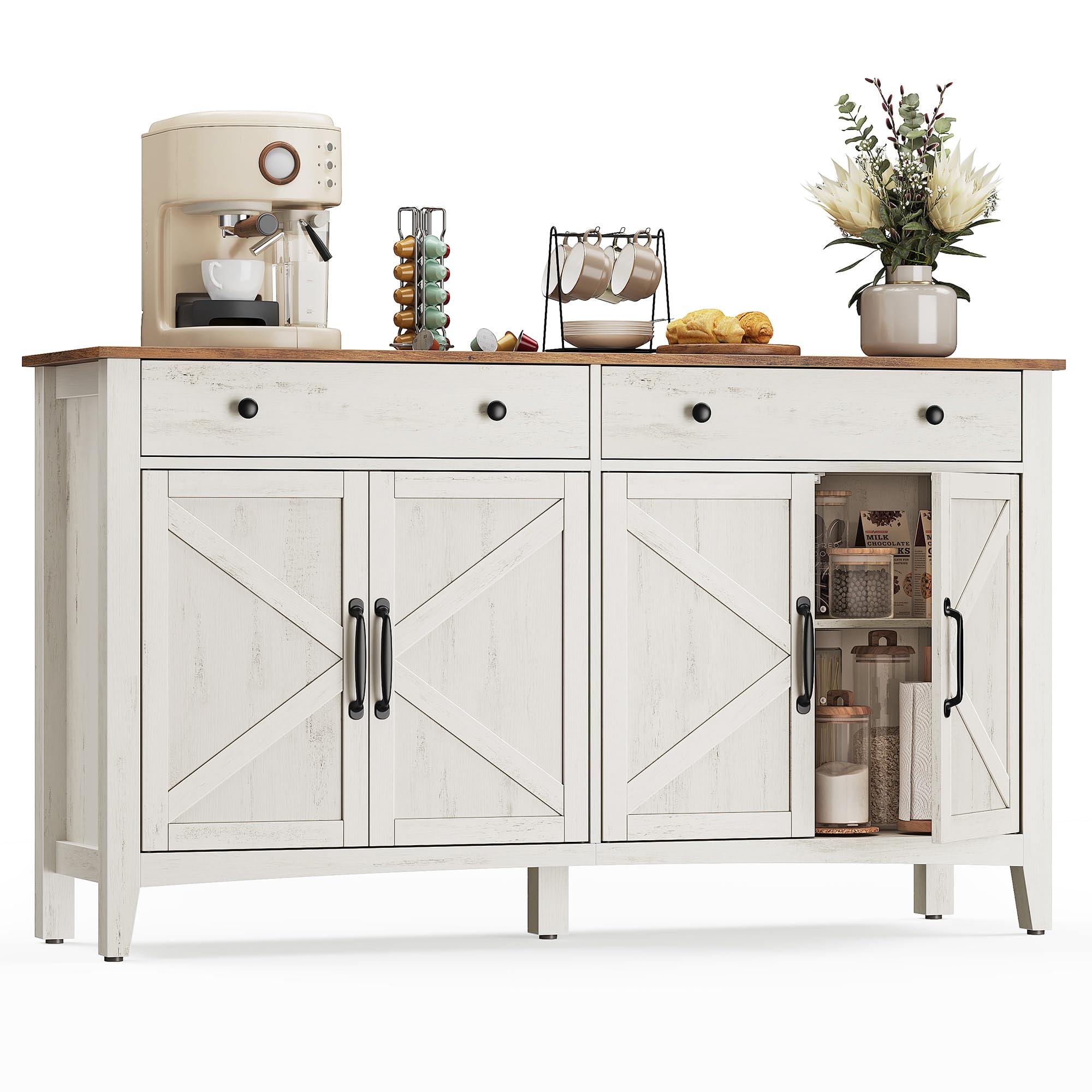 VASAGLE MAXE Collection - Buffet Cabinet, Fluted Console Cabinet, Sideboard with Adjustable Shelf, Mid Century Modern Buffet Table, 15.8 x 29.9 x 31.5 Inches, Oak Beige UBBK344Y01