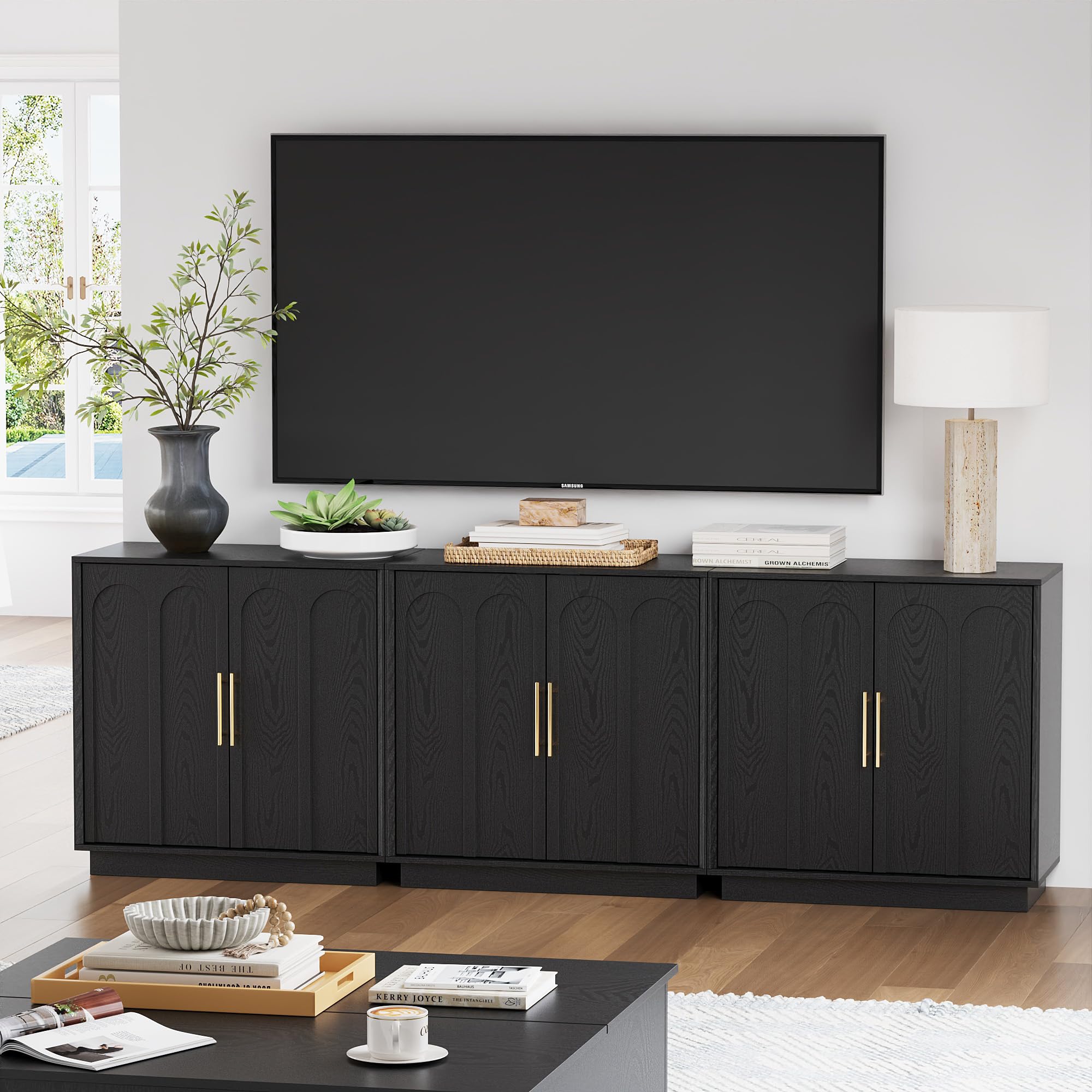 FORTUNETEC Sideboard Buffet Cabinet with Storage, Mid Century Modern Accent Cabinet with Arched Doors, Modular Media Console, Minimalist Credenza for Living Room Kitchen Dining Room Entryway, Walnut