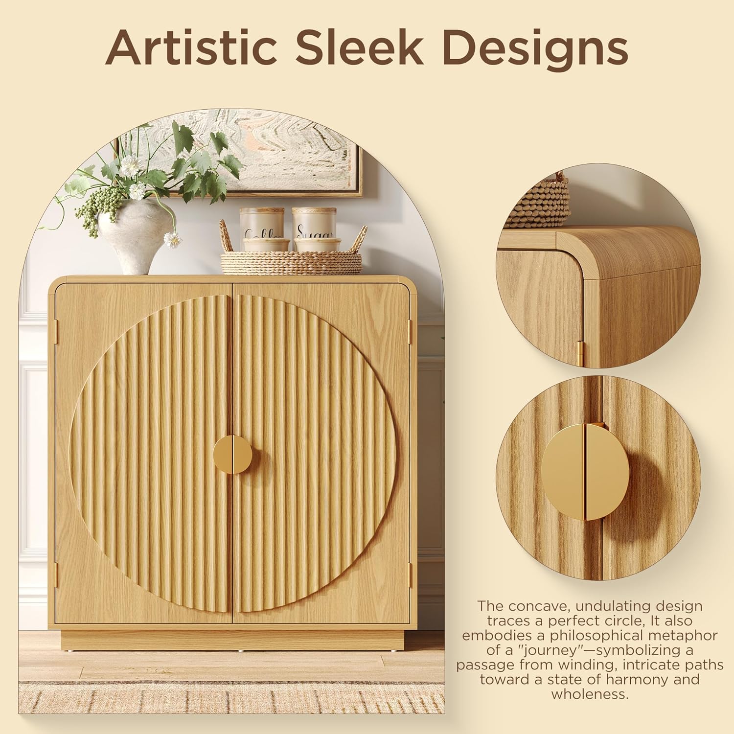 Modern Fluted Arch Door Buffet Cabinet Storage Console for Entryway Dining Room