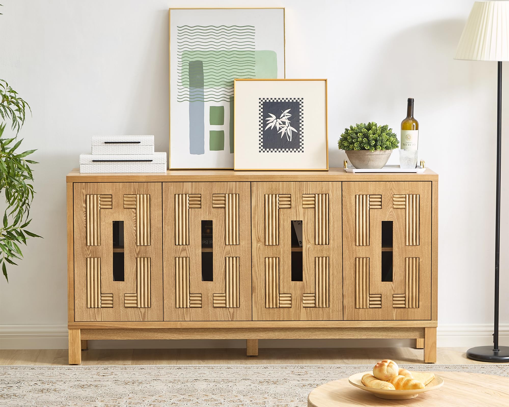 LKTART 33.5" Mid Century Sideboard Buffet Cabinet with Solid Wood Legs,Accent Storage Cabinet Credenza with 2 Doors for Living Room,Entryway,Kitchen(Walnut)