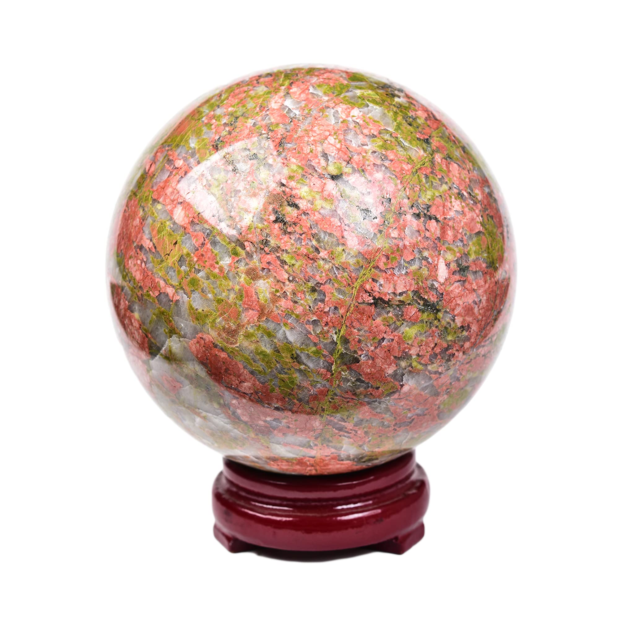 JIC Gem Natural Amazonite Crystal Sphere with Wood Stand Gemstone Sphere,Polished Healing Energy Mineral Gemstone Balls for Reiki Chakra Decoration Fengshui (60-70mm)