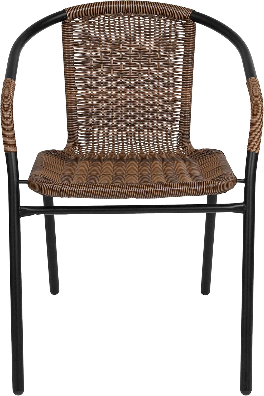 EMMA + OLIVER Set of 2 Modern PE Rattan Stack Chairs, Indoor/Outdoor Patio Dining Chairs, No Assembly Required, Brown