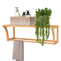 ClosetMaid Bamboo Wall Shelf with Towel Bar, 3 Hooks, Wall Mount Storage Shelves, 2 Tier, Organizer Rack, Natural Finish
