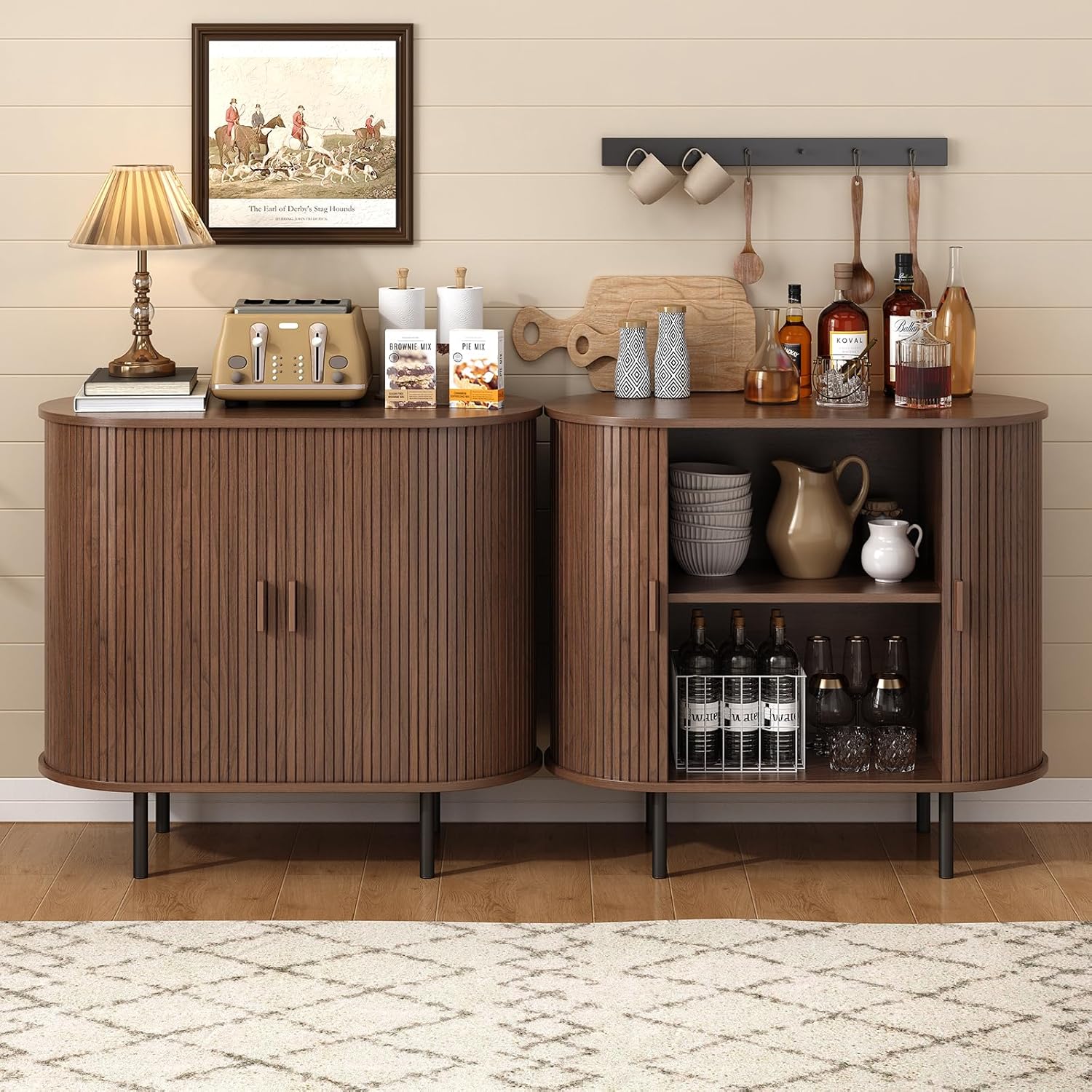 ONBRILL 31.5" Sideboard Buffet Cabinet with Storage, Storage Cabinet with Sliding Door & Adjustable Shelf, Modern Accent Coffee Bar Console Table for Kitchen, Entryway, Walnut