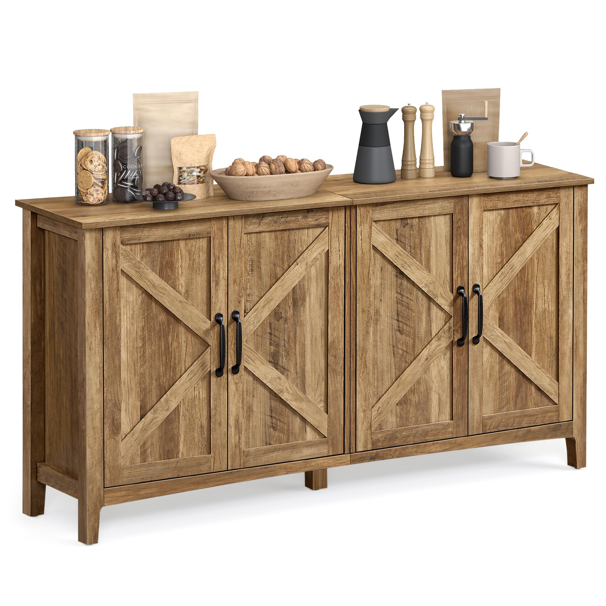 VASAGLE MAXE Collection - Buffet Cabinet, Fluted Console Cabinet, Sideboard with Adjustable Shelf, Mid Century Modern Buffet Table, 15.8 x 29.9 x 31.5 Inches, Oak Beige UBBK344Y01