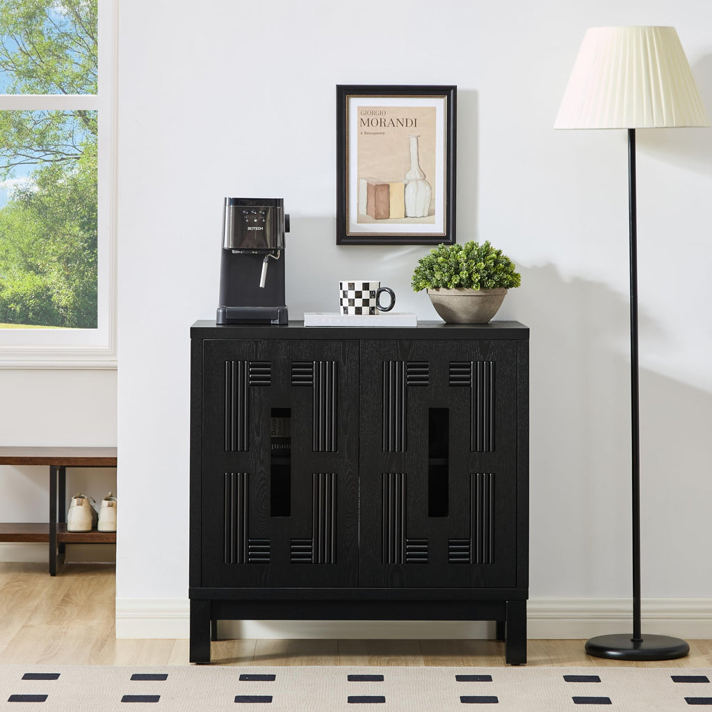 LKTART 33.5" Mid Century Sideboard Buffet Cabinet with Solid Wood Legs,Accent Storage Cabinet Credenza with 2 Doors for Living Room,Entryway,Kitchen(Walnut)