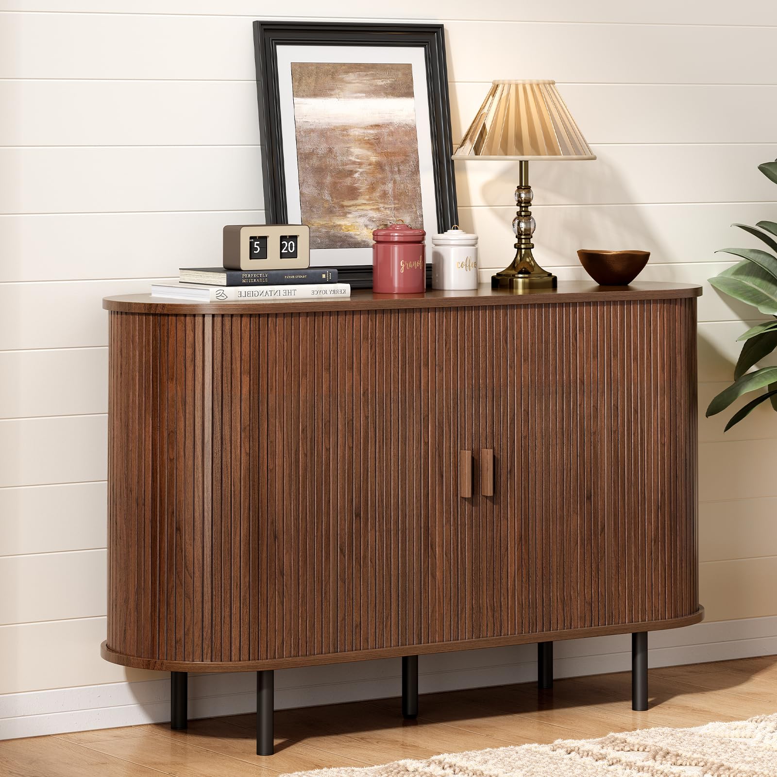 ONBRILL 31.5" Sideboard Buffet Cabinet with Storage, Storage Cabinet with Sliding Door & Adjustable Shelf, Modern Accent Coffee Bar Console Table for Kitchen, Entryway, Walnut